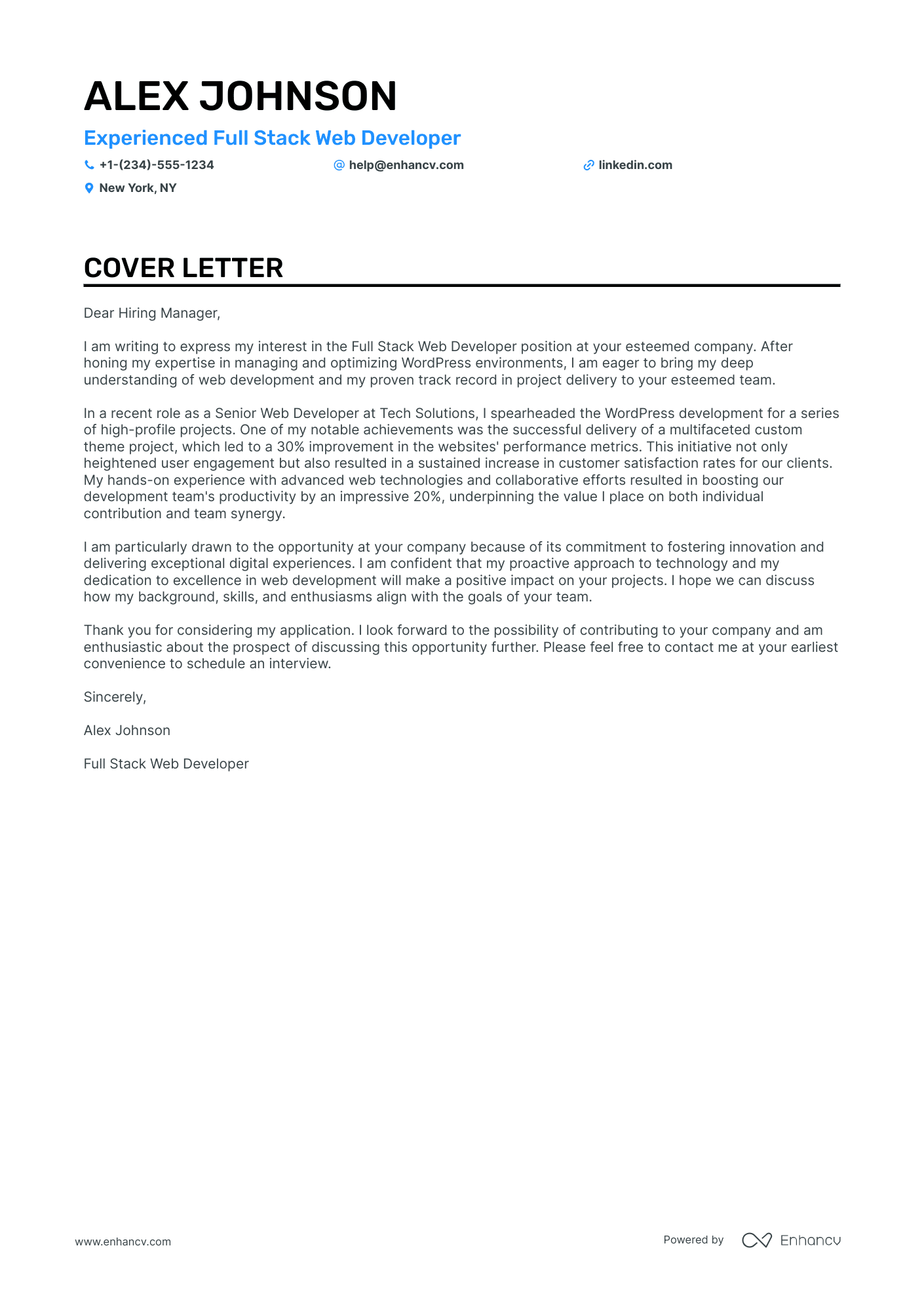 Web Developer cover letter