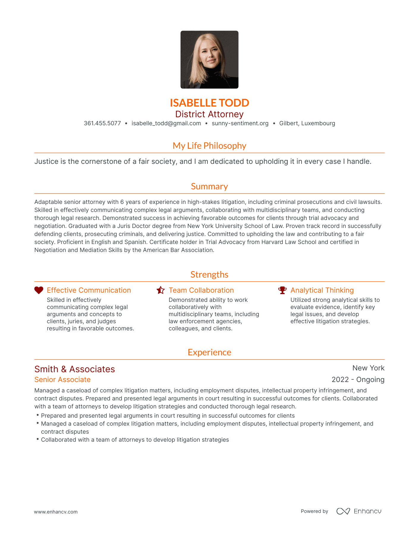 Modern District Attorney Resume Example