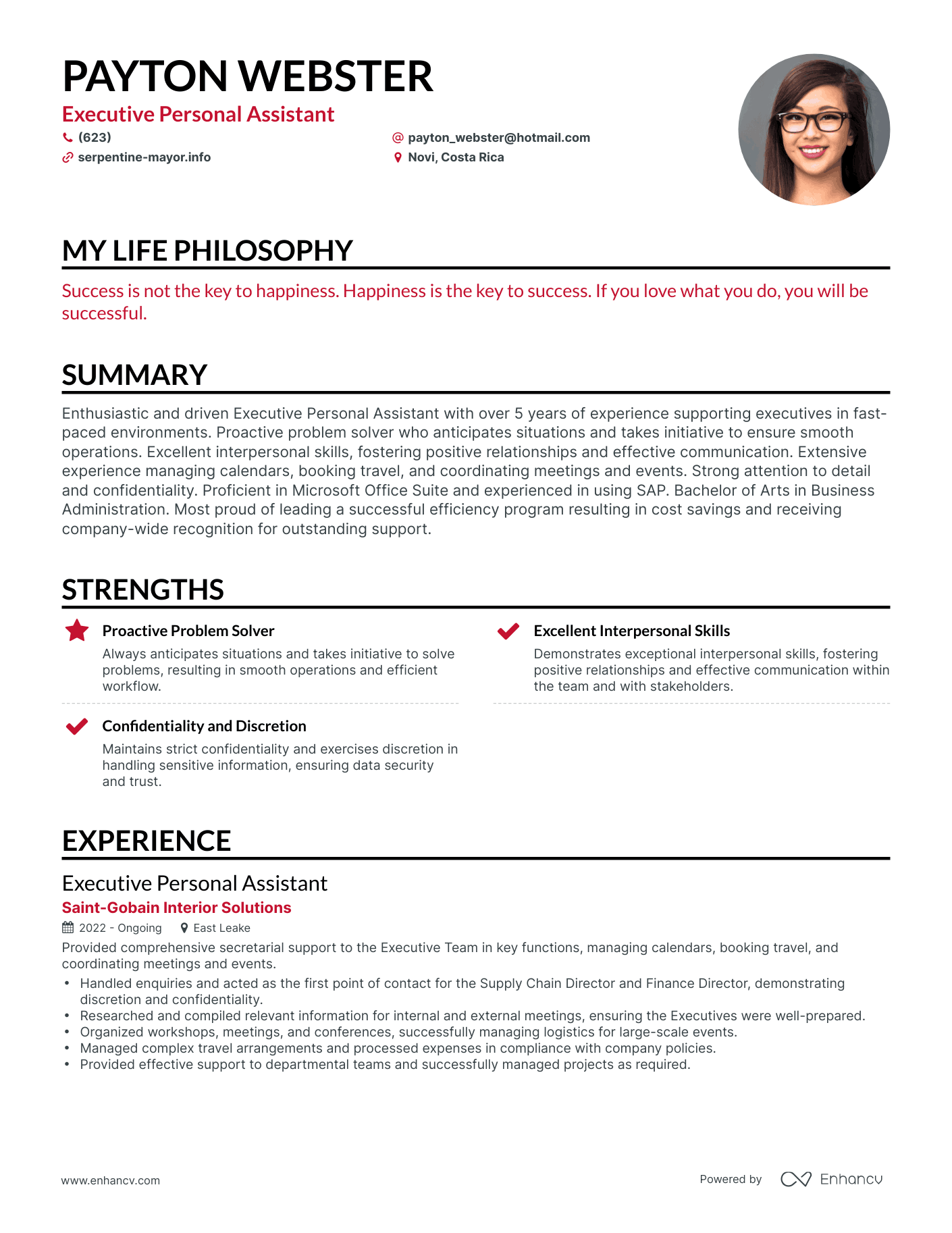 Creative Executive Personal Assistant Resume Example