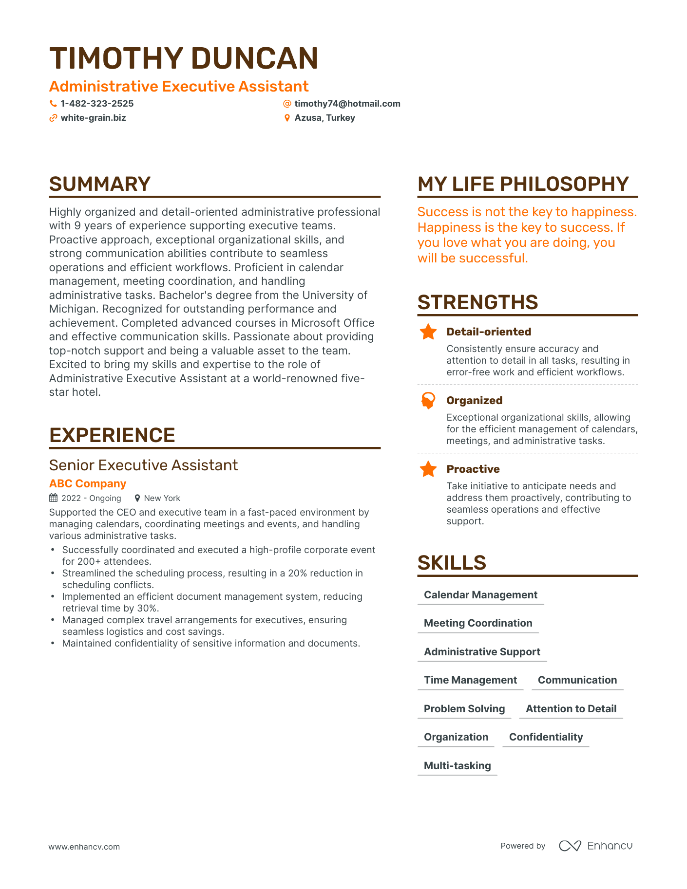 Administrative Executive Assistant resume example