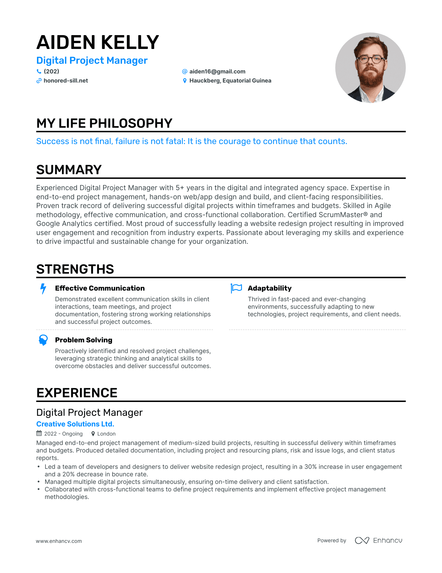 Creative Digital Project Manager Resume Example