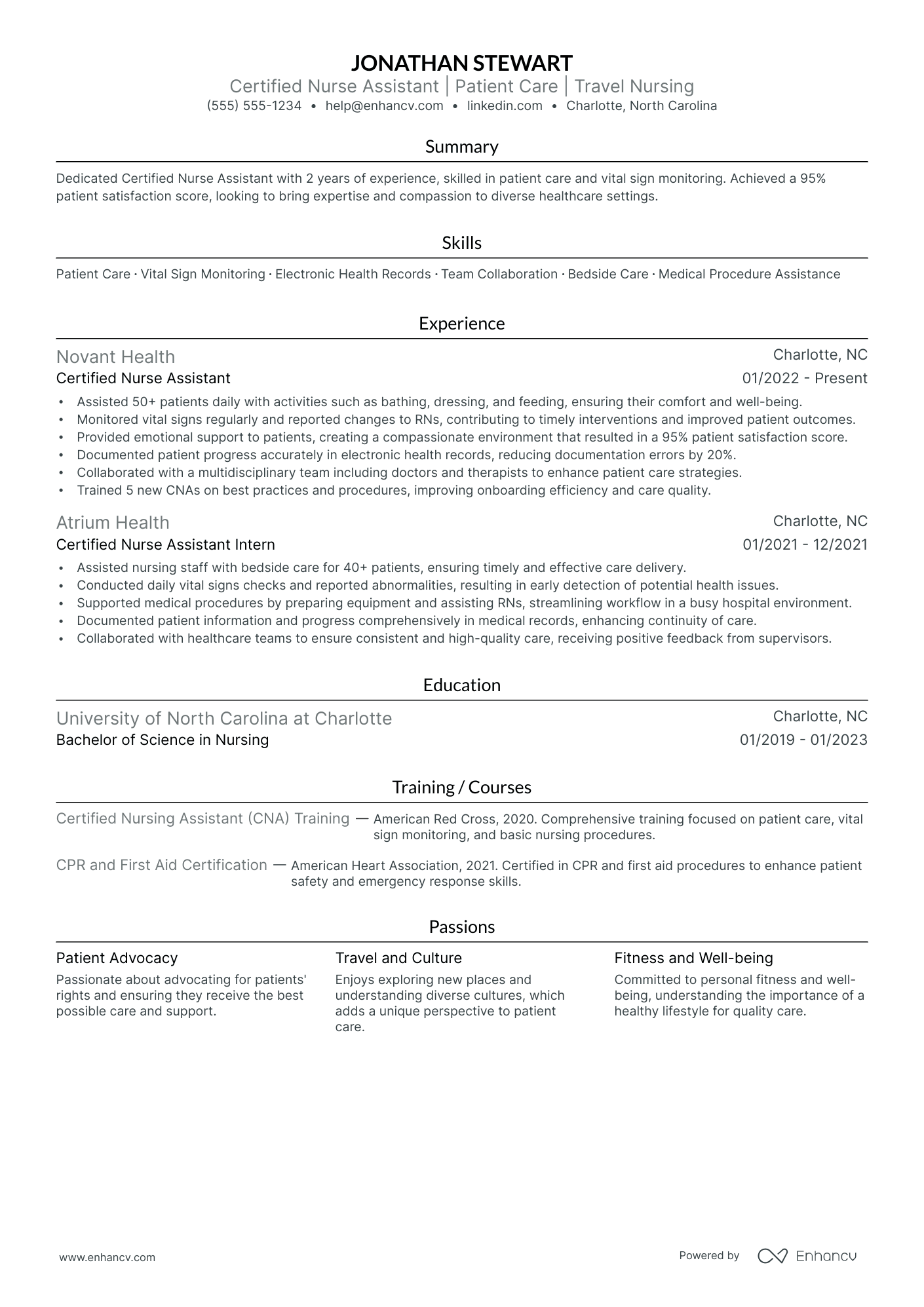 Travel Nursing Assistant resume example