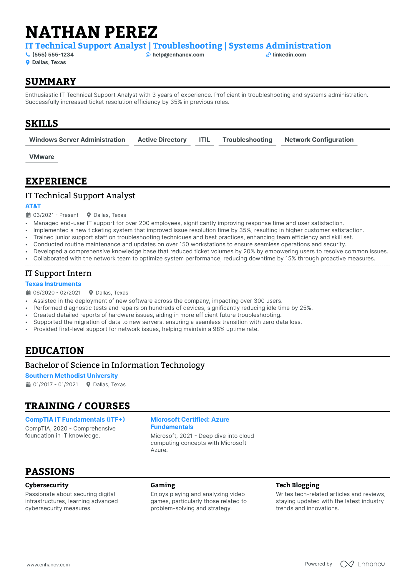 Technical Business Analyst resume example