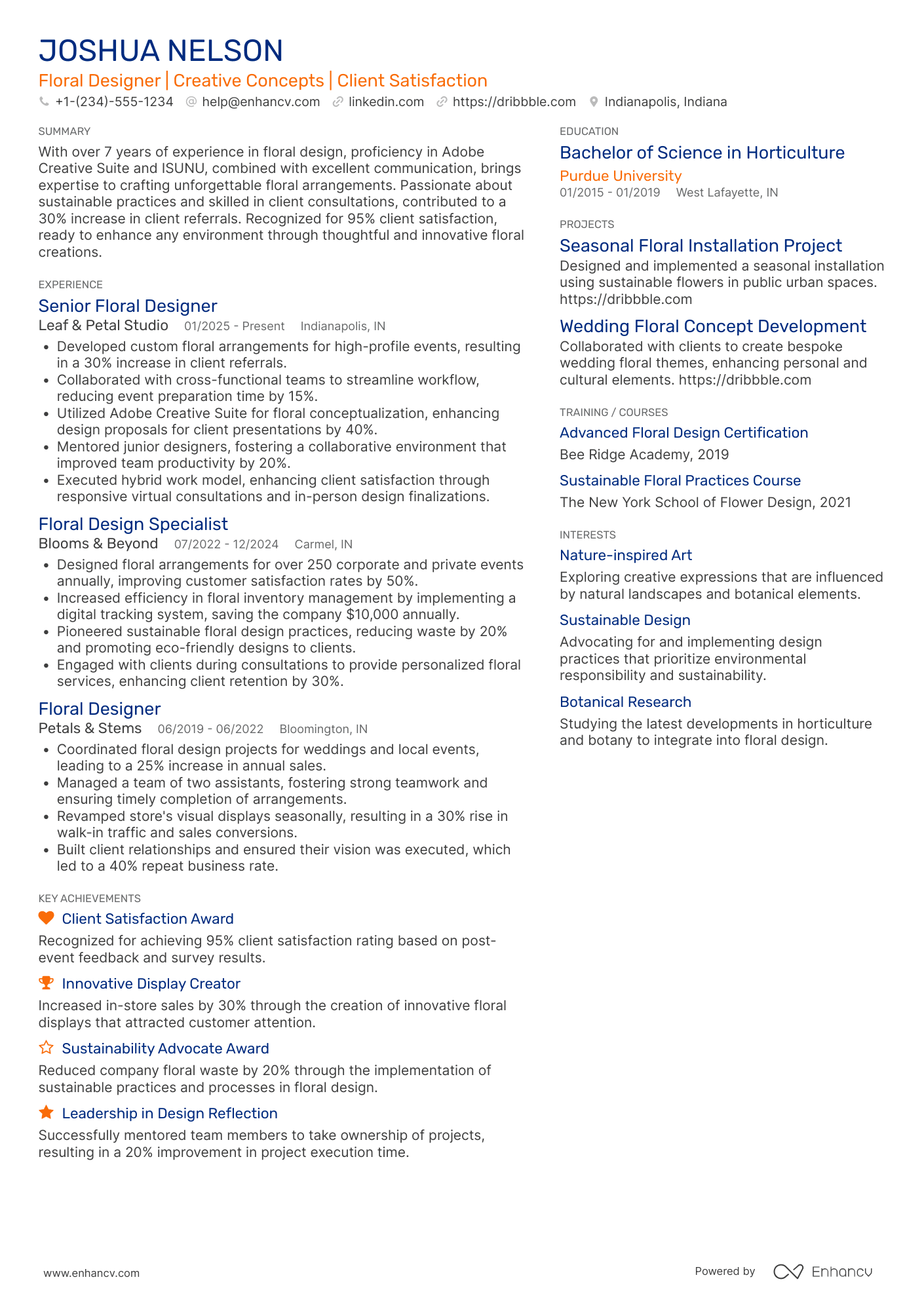 Floral Designer resume example