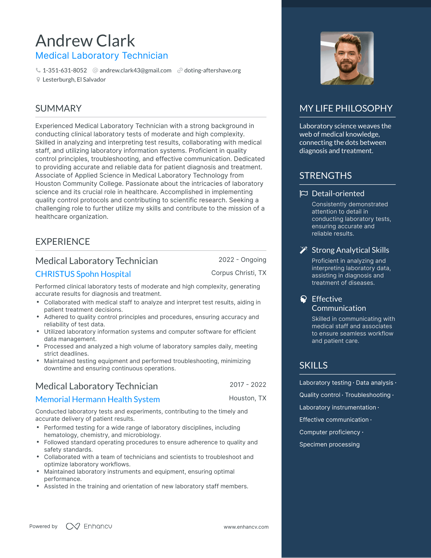 Medical Laboratory Technician resume example