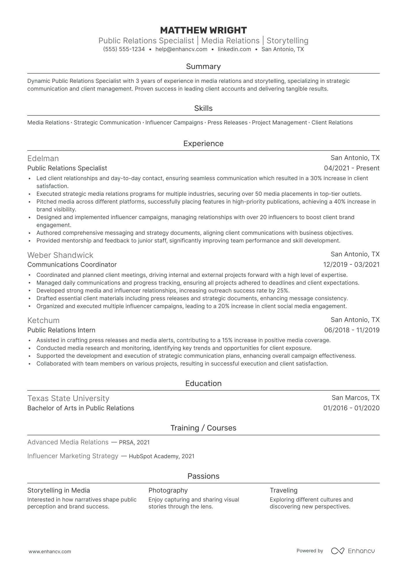 Public Relations Account Executive resume example