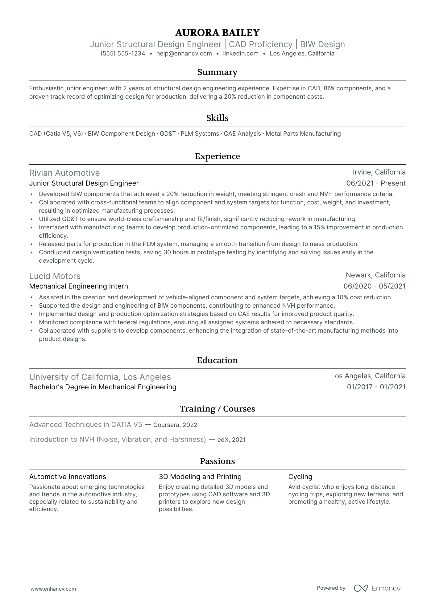 Structural Design Engineer resume example