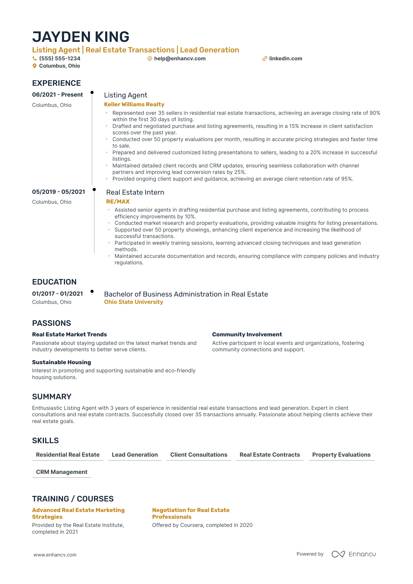 Real Estate Listing Agent resume example