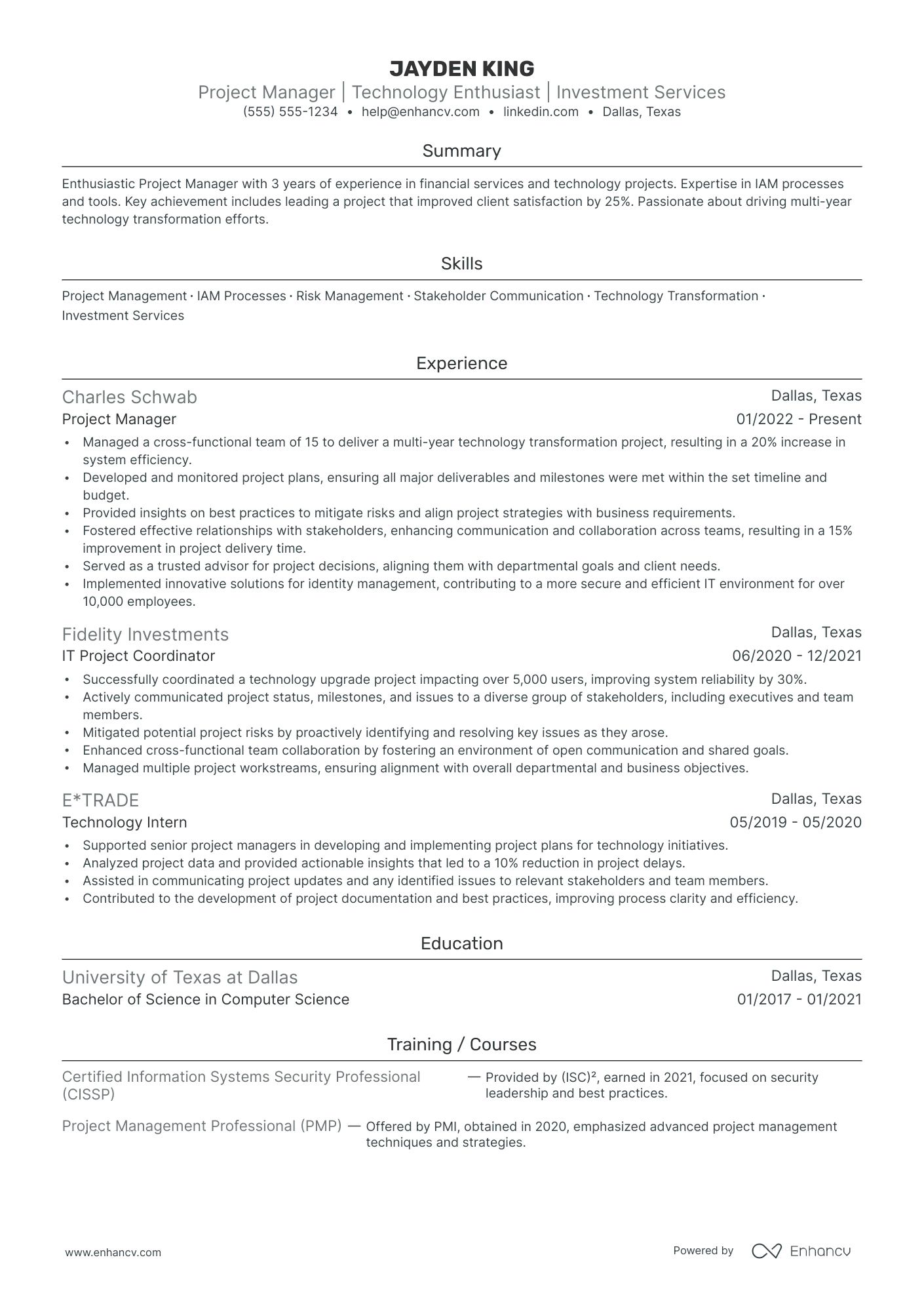 Technical Project Manager Consultant resume example