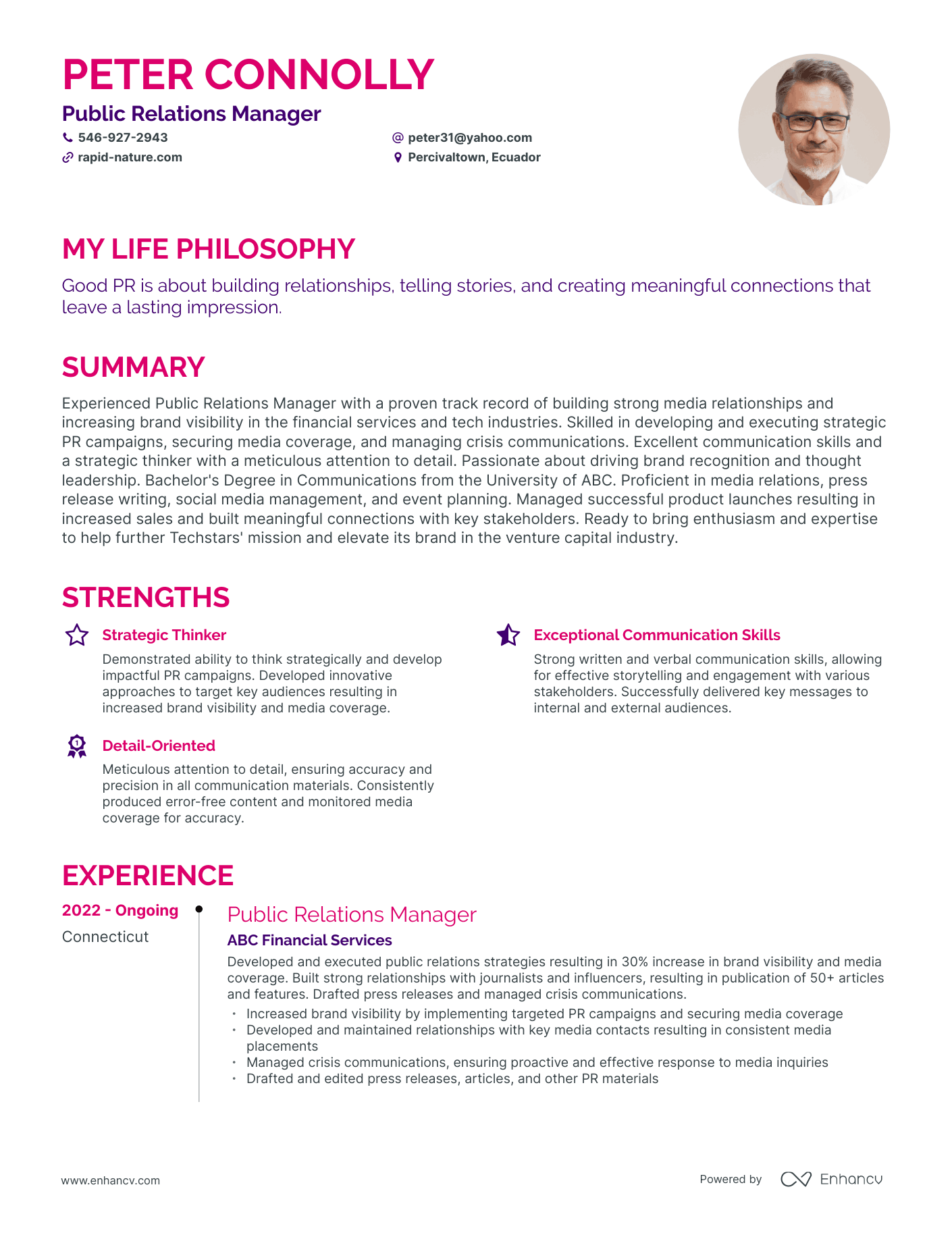 Creative Public Relations Manager Resume Example