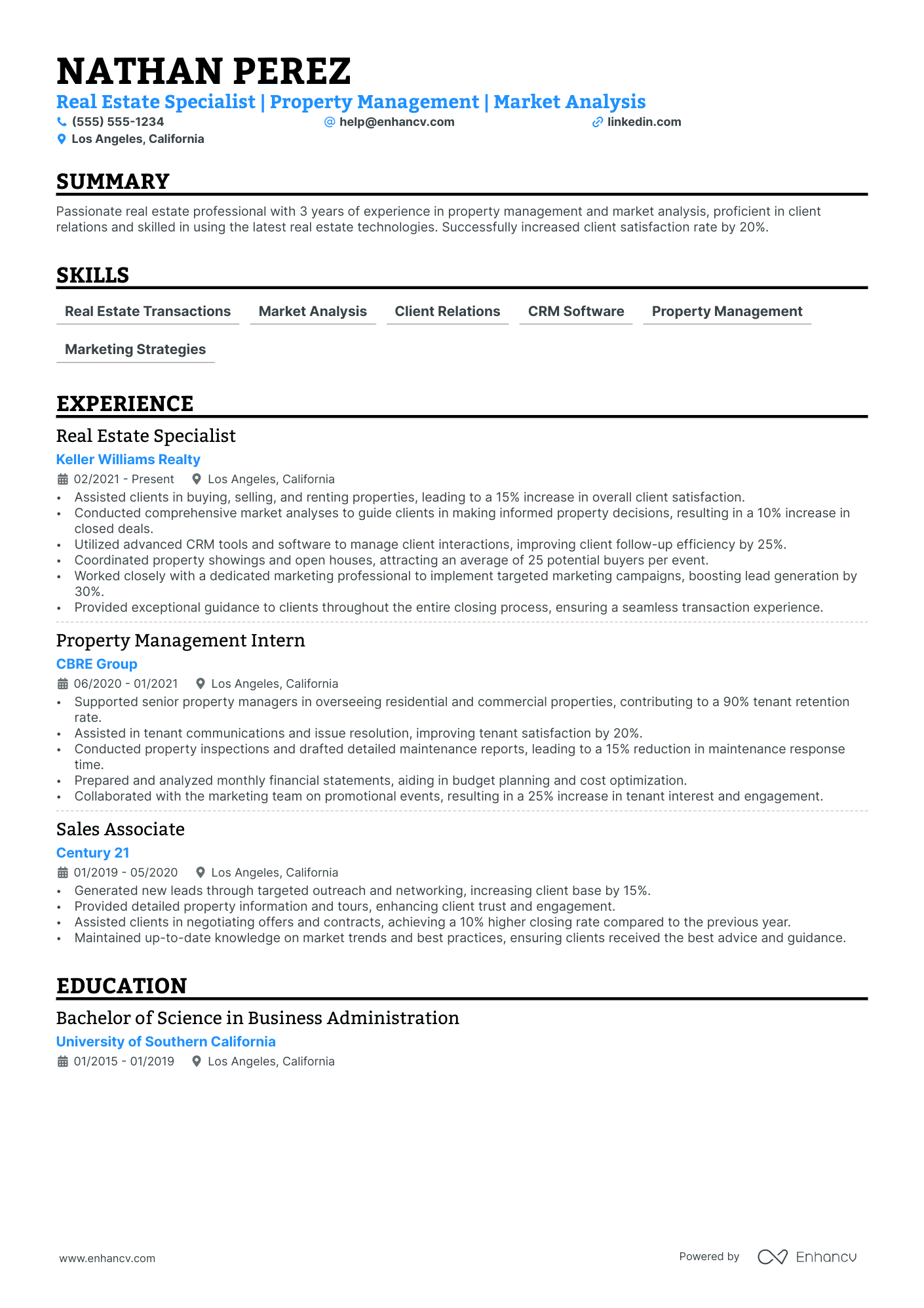 Independent Realtor resume example