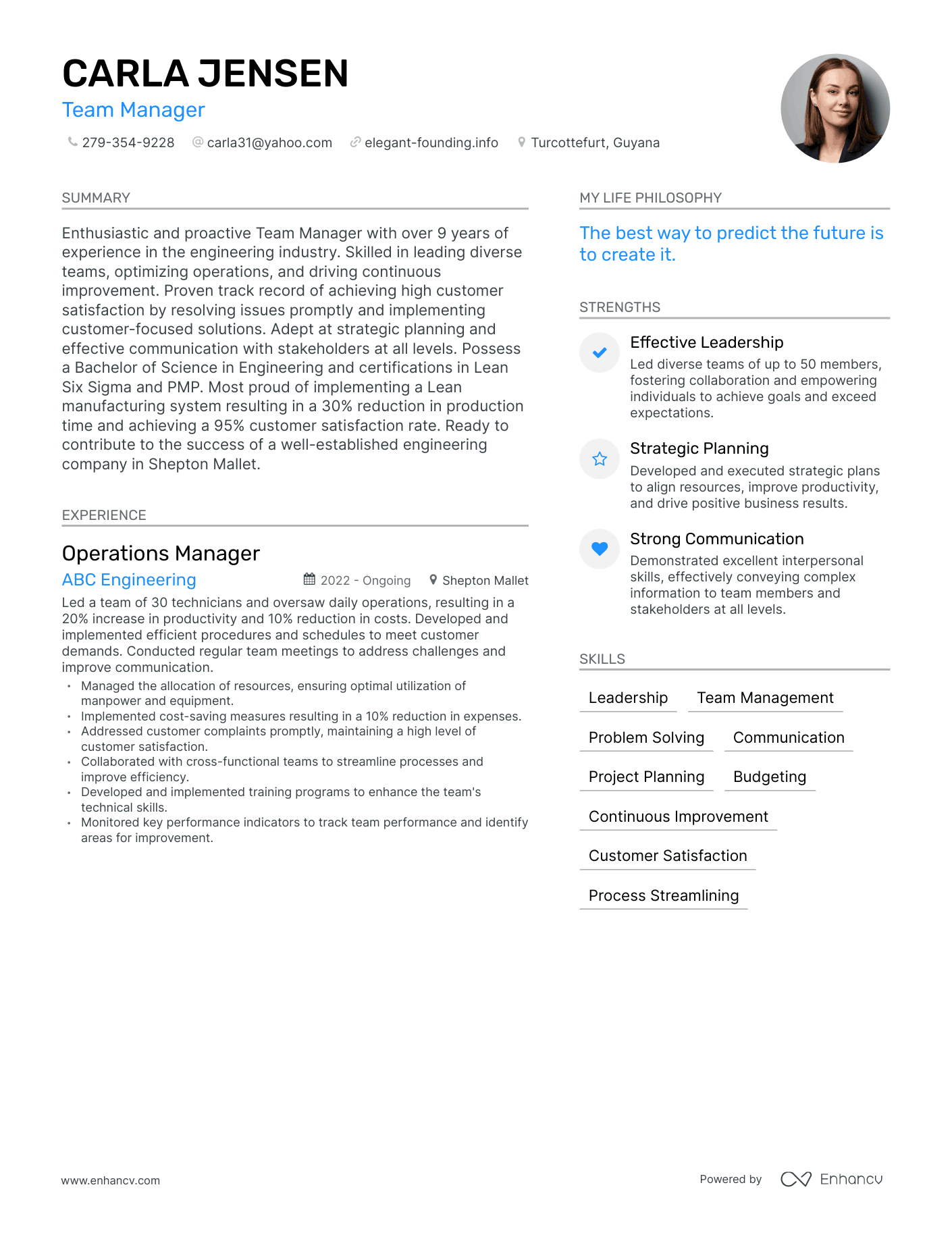 Modern Team Manager Resume Example