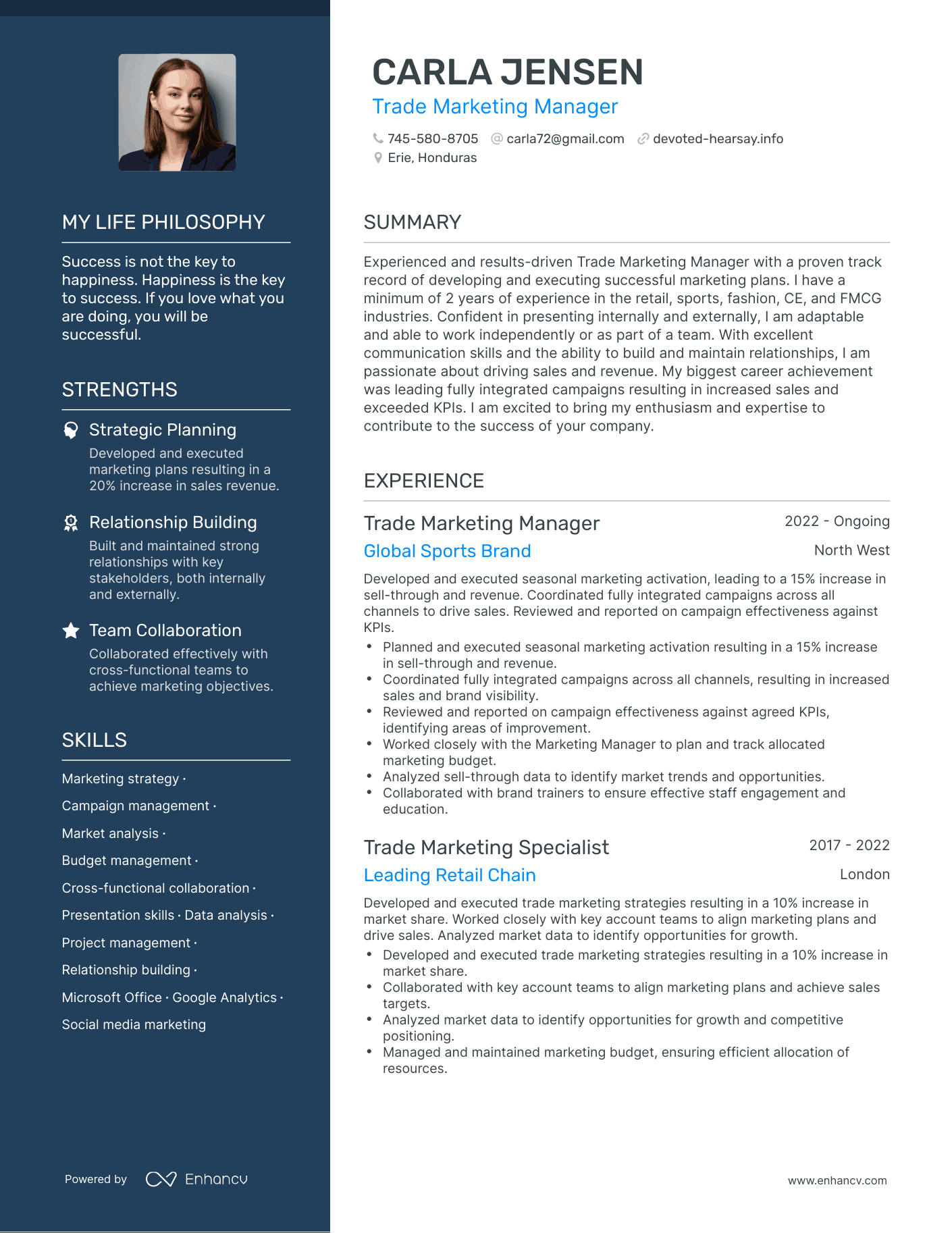 Creative Trade Marketing Manager Resume Example