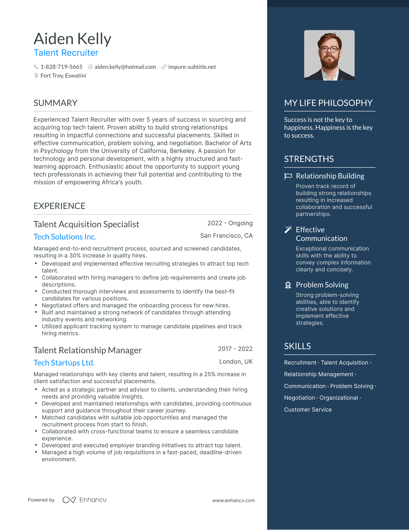 Modern Talent Recruiter Resume Example