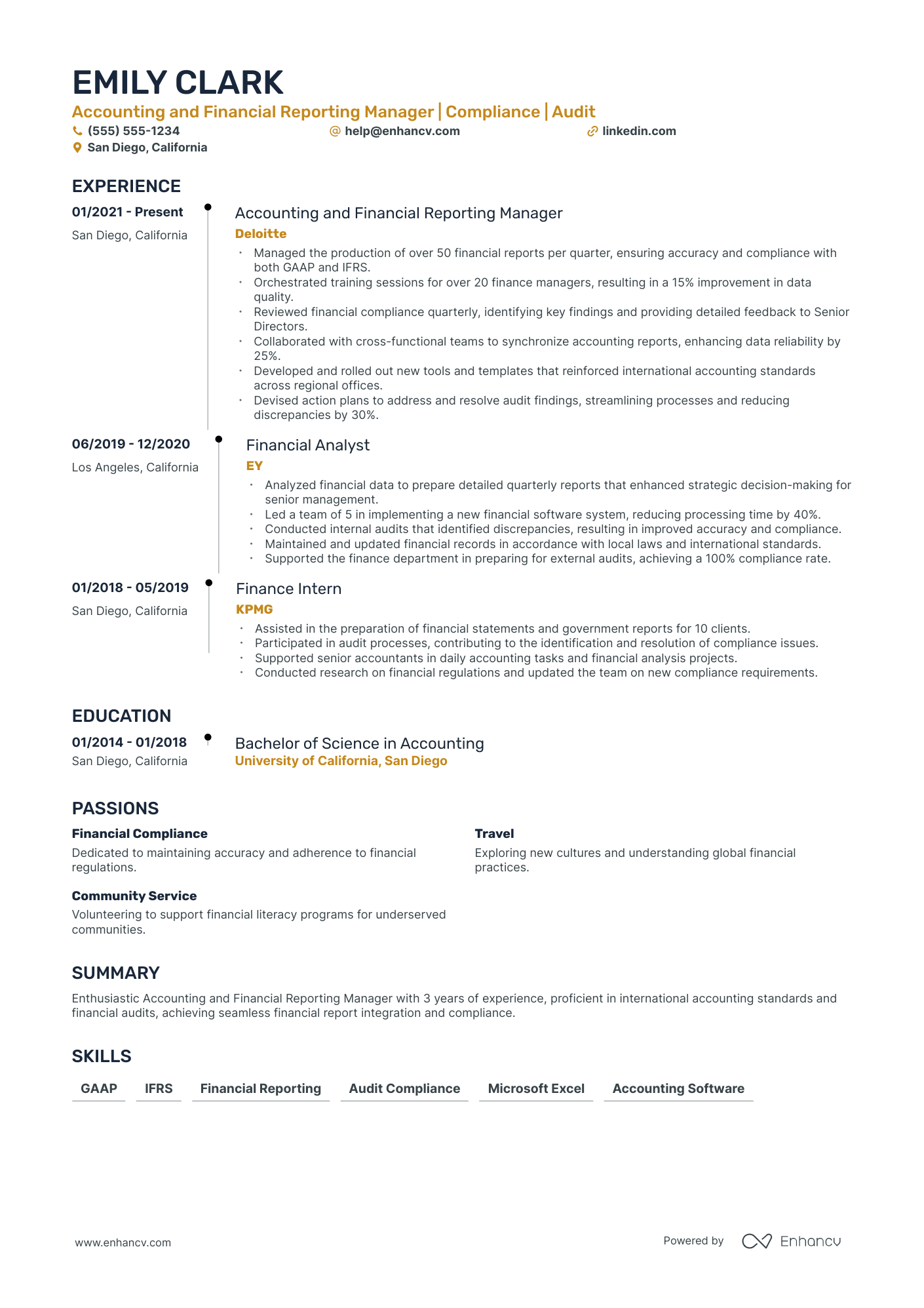 Finance Manager for Financial Reporting Resume Example Resume Example