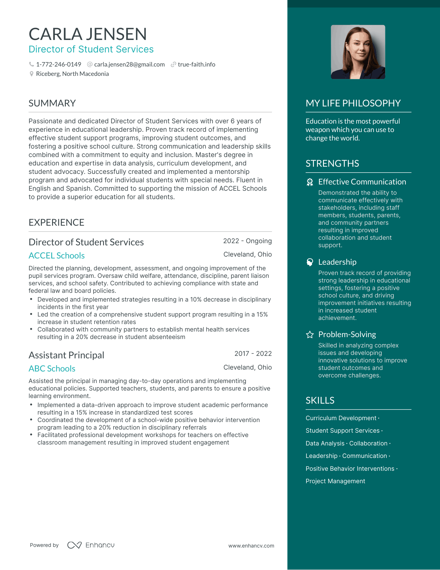 Director of Student Services resume example