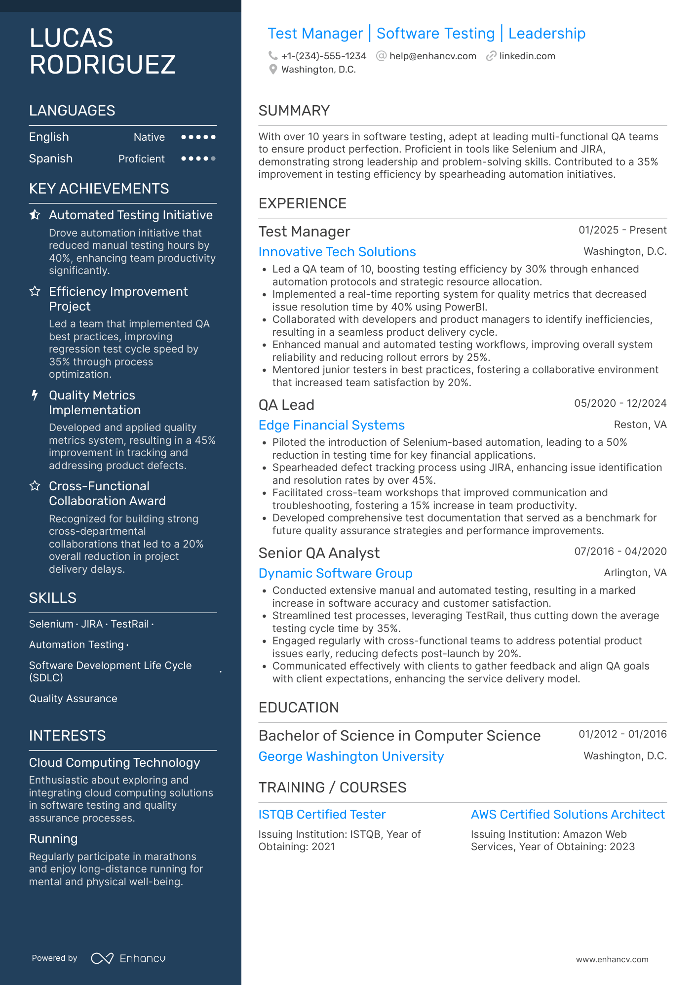 Test Manager resume example
