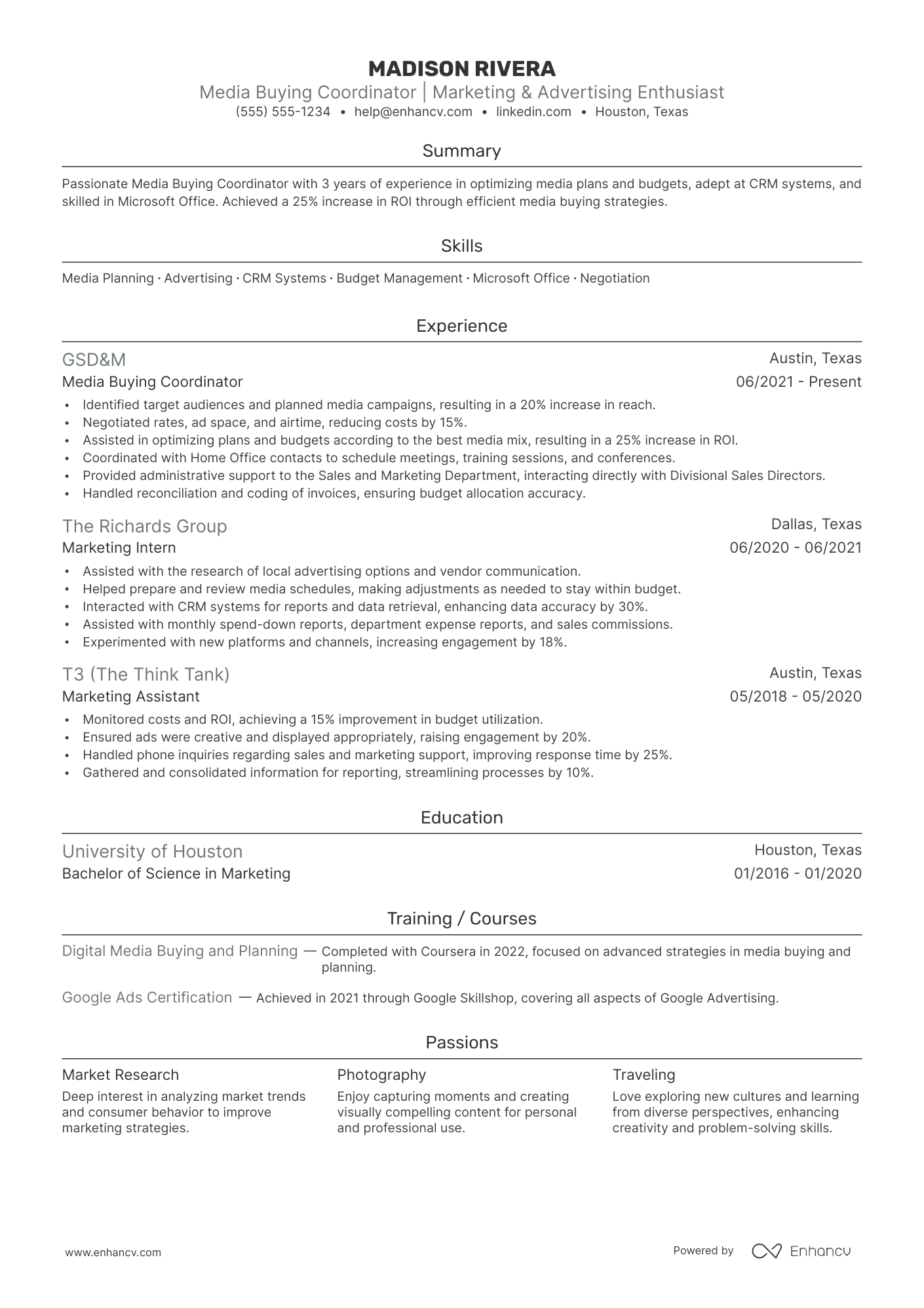 Media Buyer Coordinator resume example