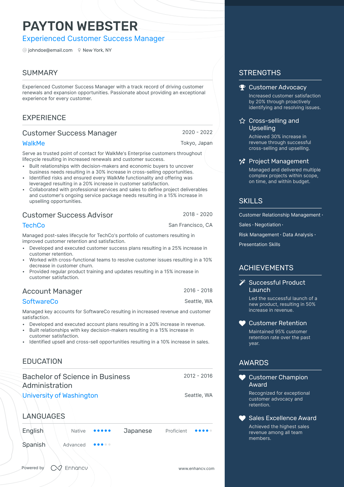 Customer Service Manager resume example