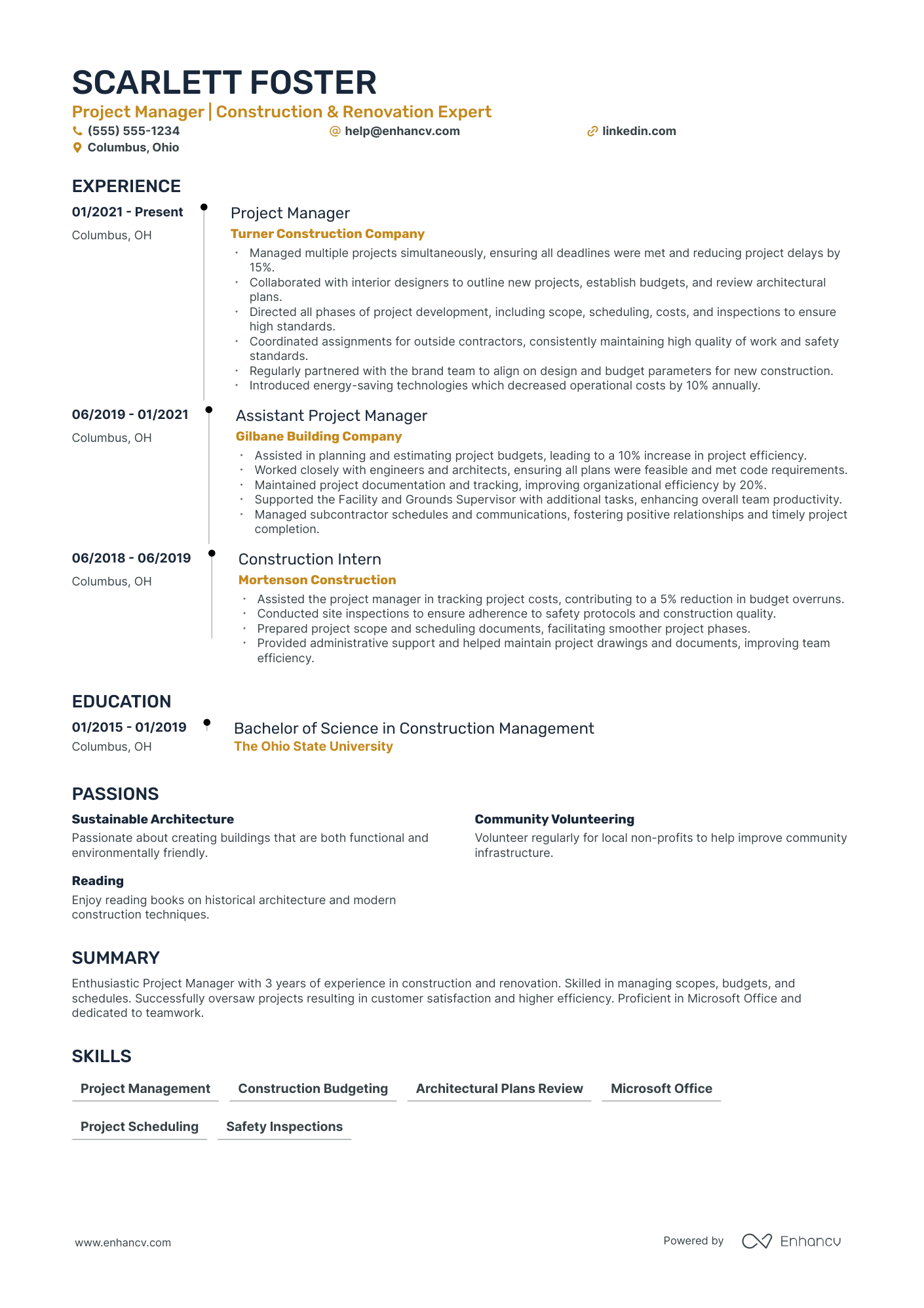 Facilities Project Manager resume example