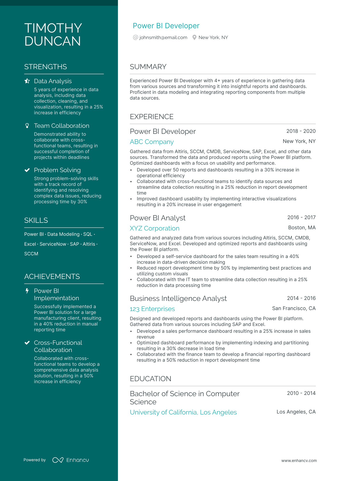 Power Bi resume example