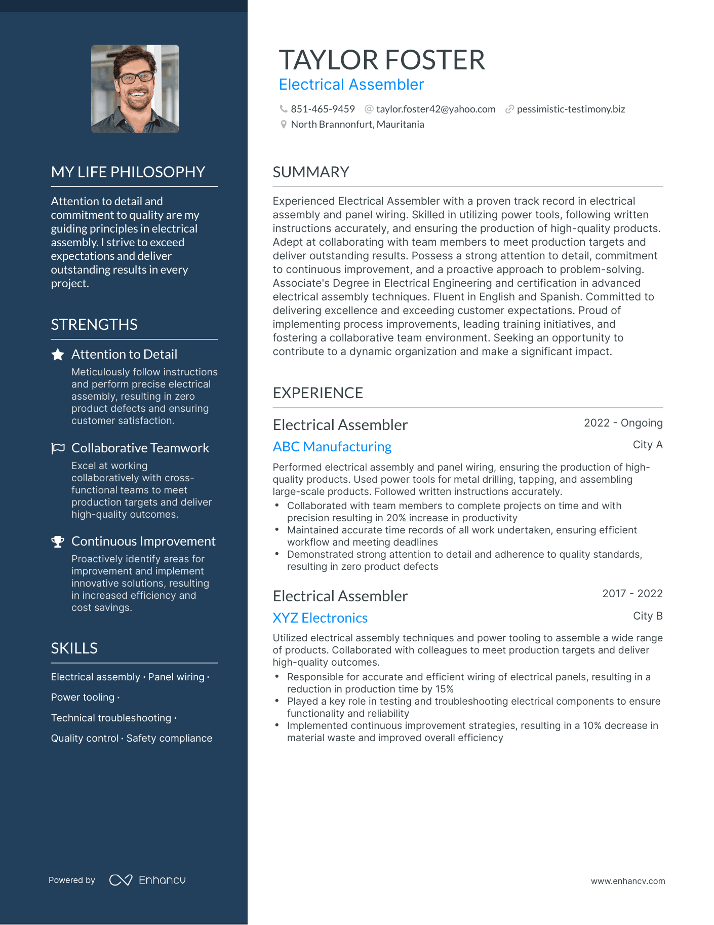 Creative Electrical Assembler Resume Example