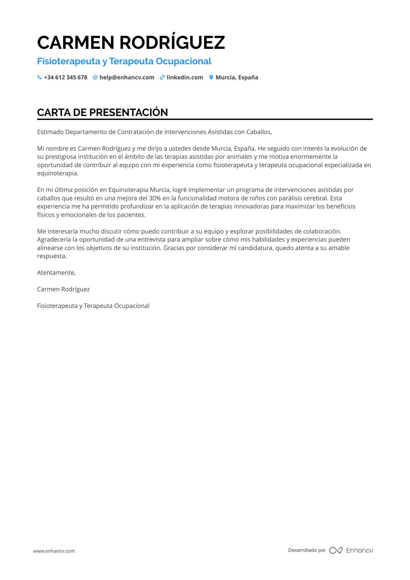 Psicólogo Carta de presentación