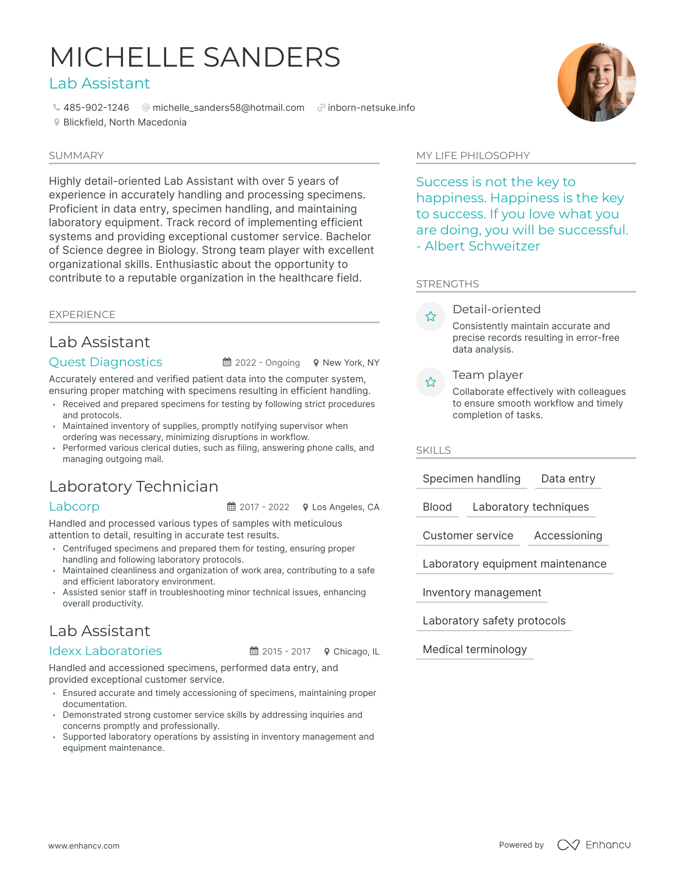 Modern Lab Assistant Resume Example
