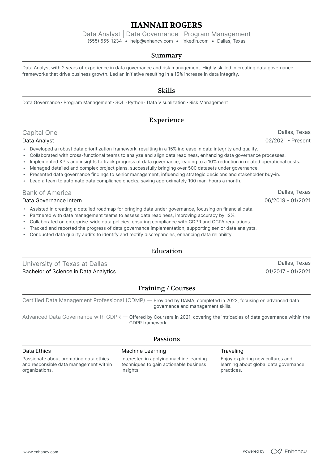 Senior Data Governance Manager Resume Example Resume Example