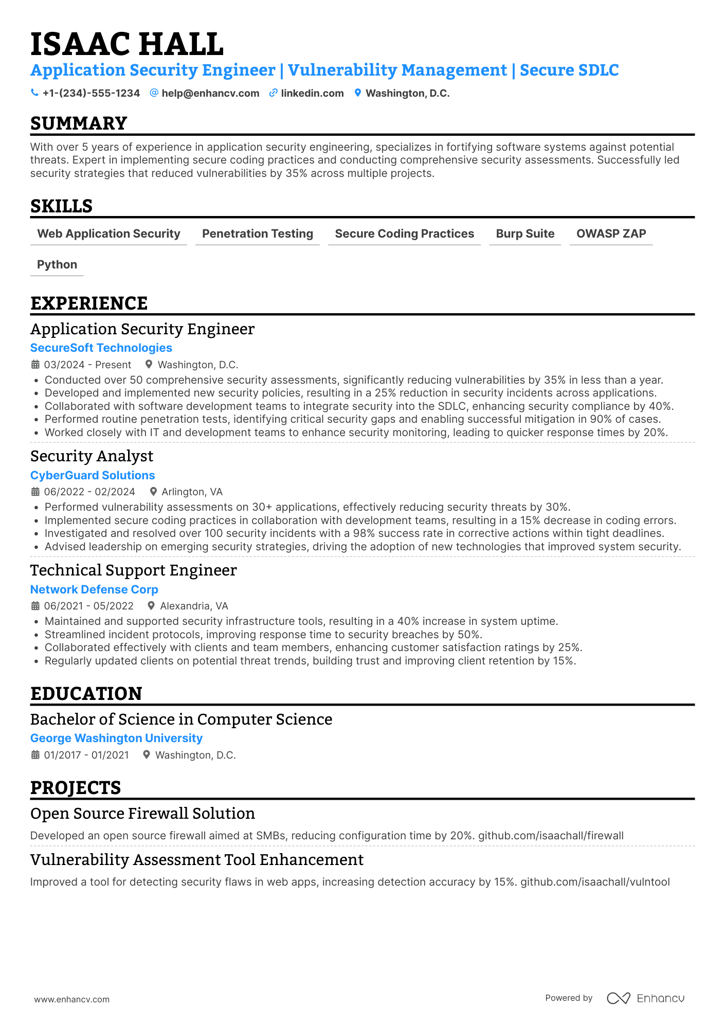Application Security Engineer resume example