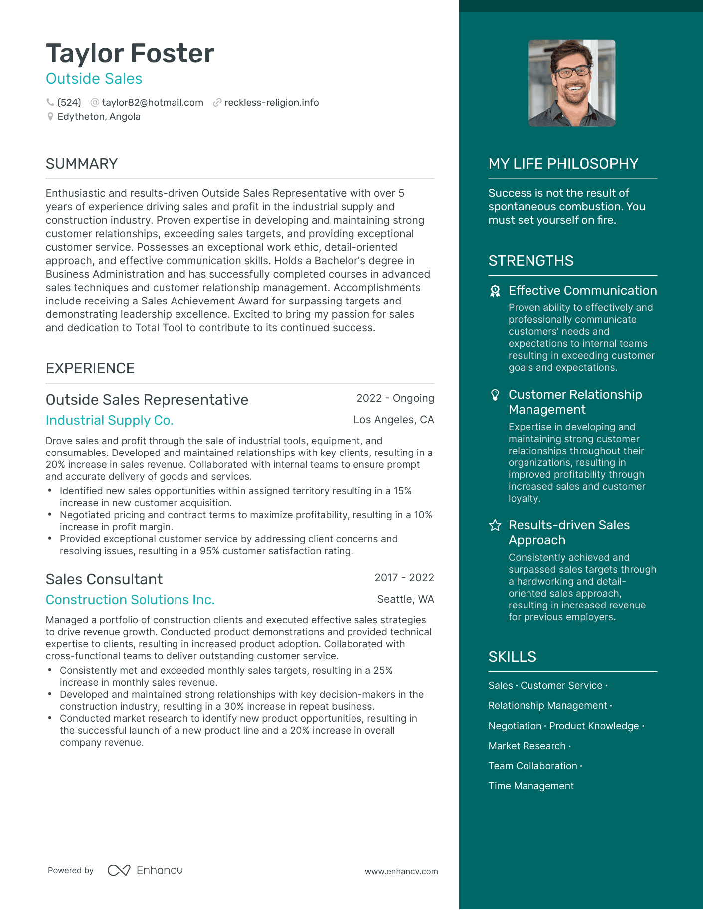 Modern Outside Sales Resume Example