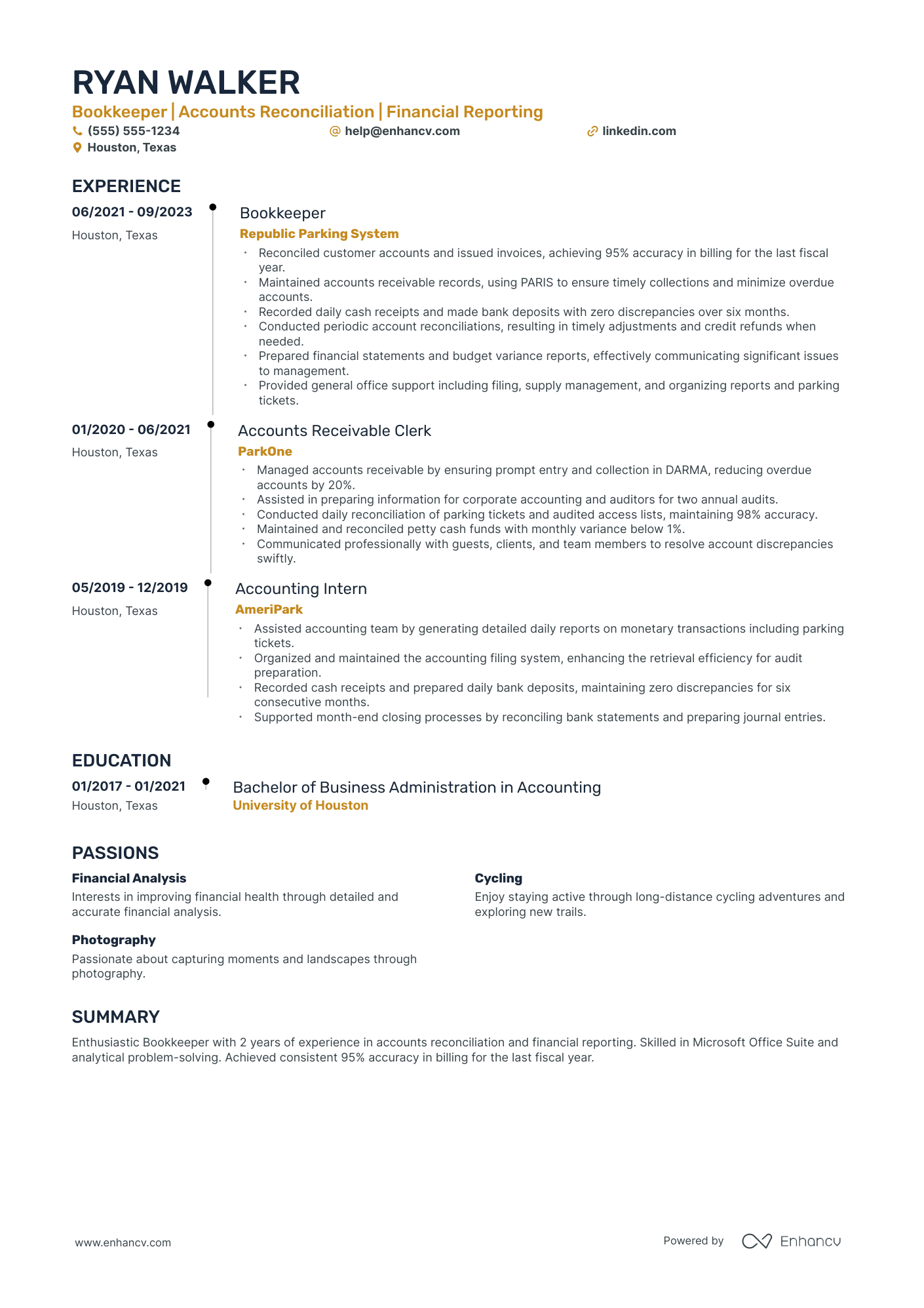 Part-Time Bookkeeper resume example