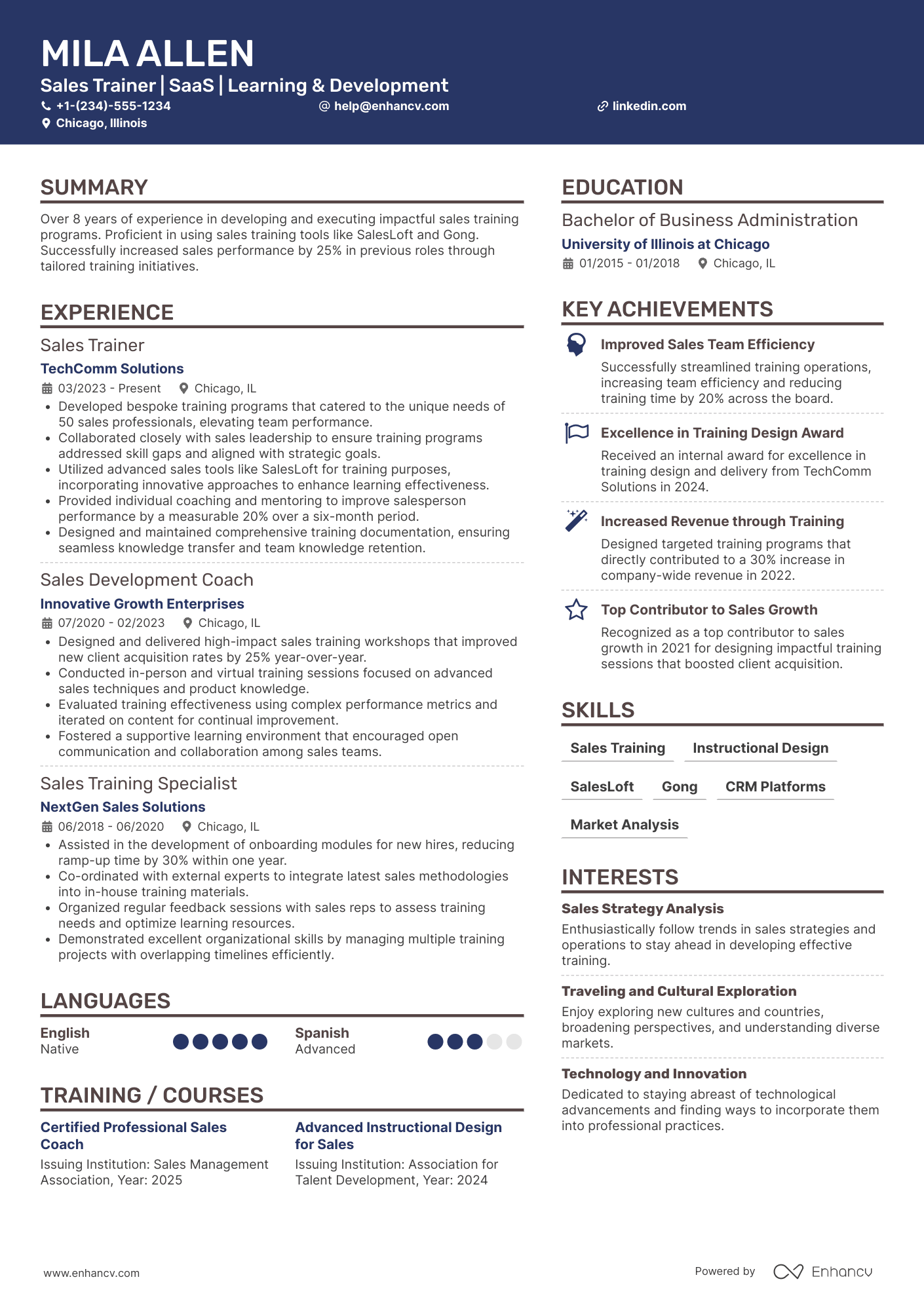 Sales Trainer resume example