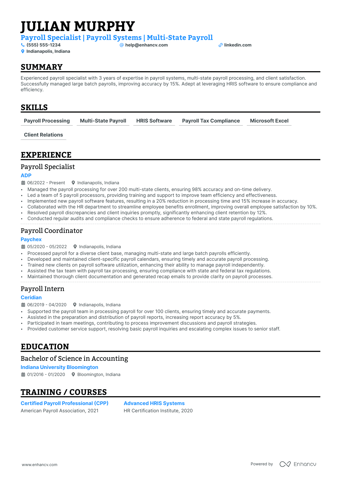 Director of Payroll resume example