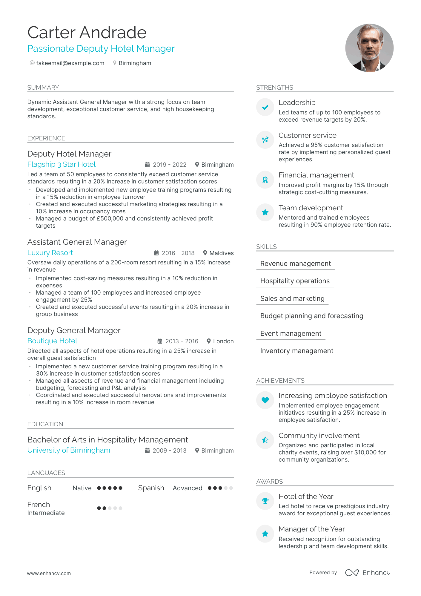 hotel general manager resume example