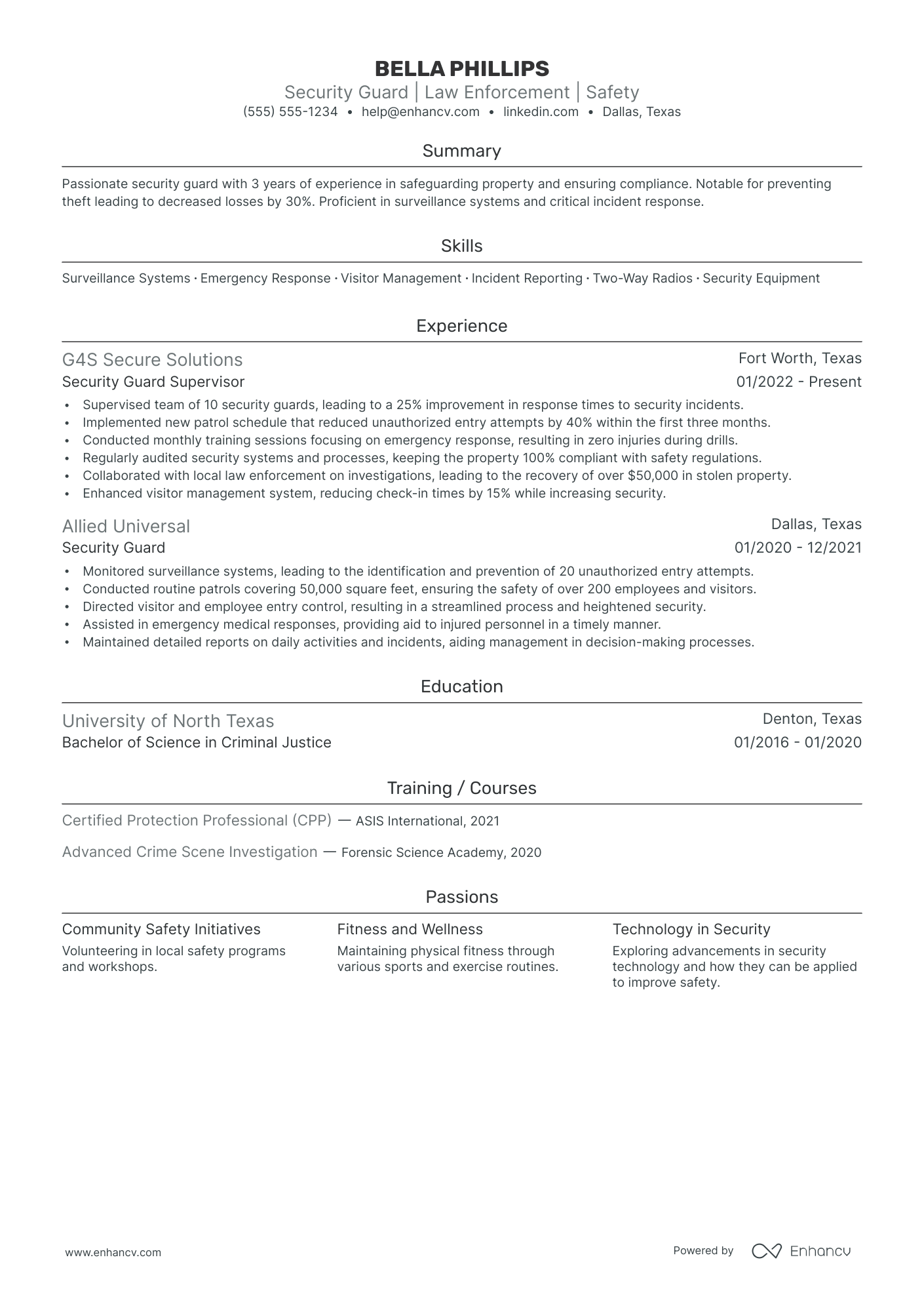 Security Guard Manager resume example