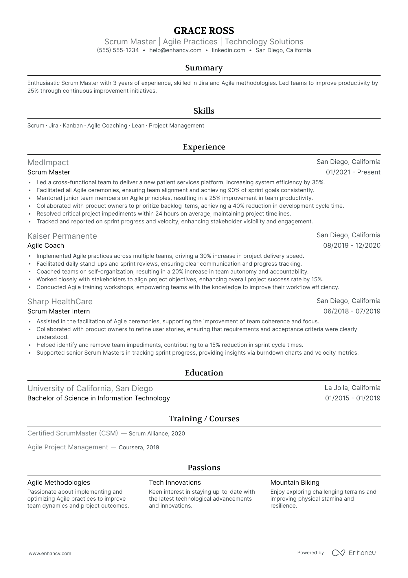 Scrum Master Facilitator resume example