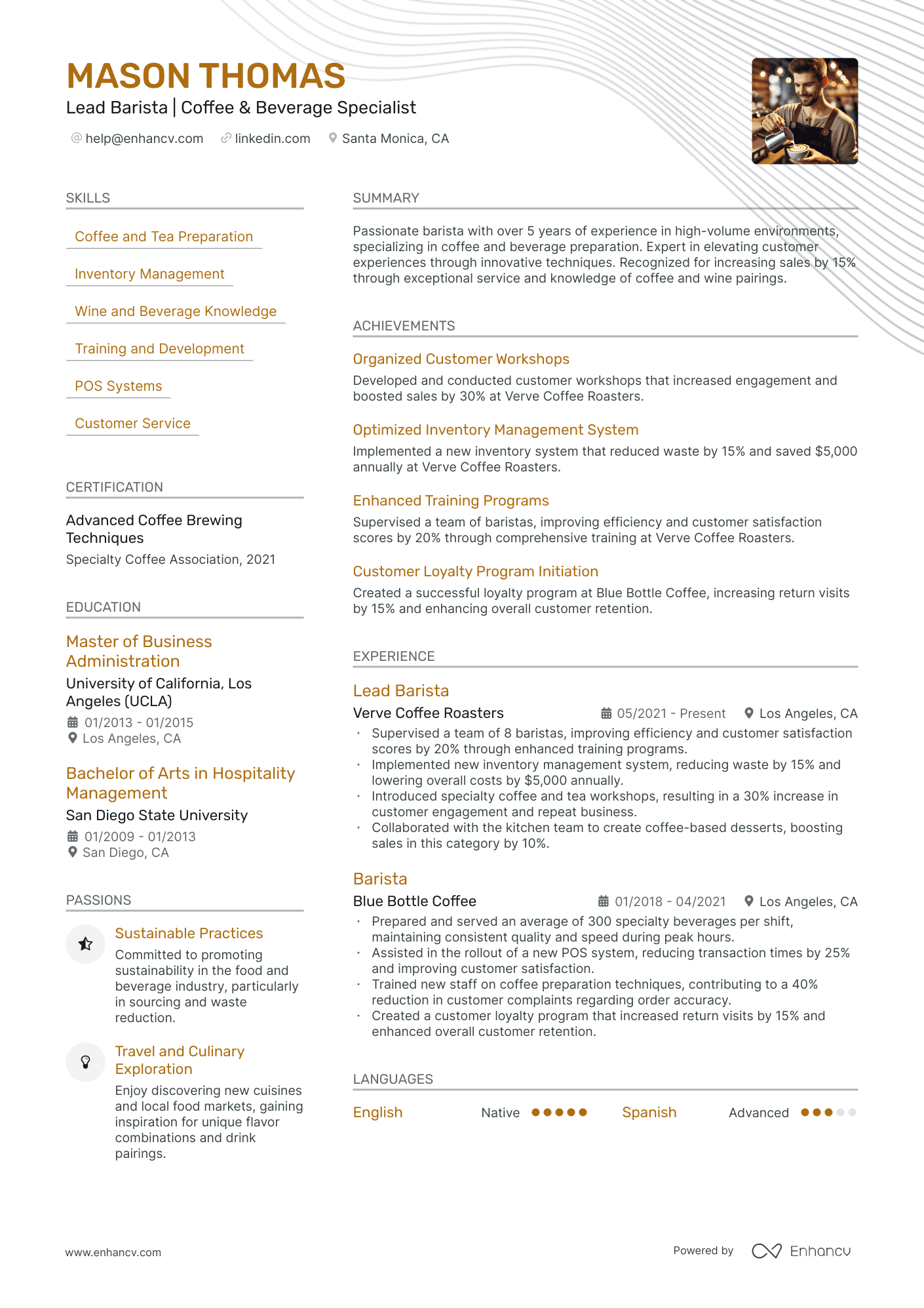 Barista resume example