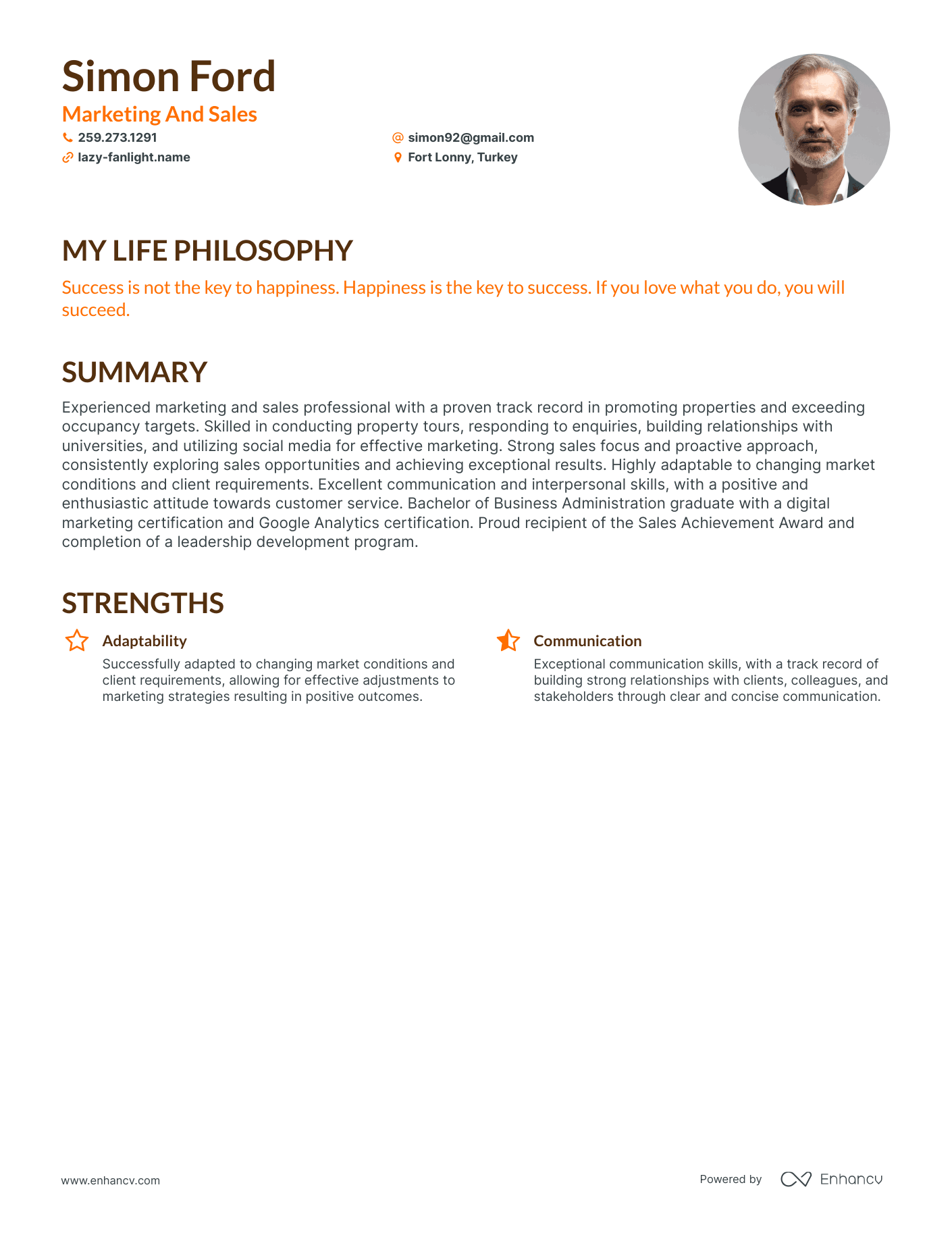 Creative Marketing And Sales Resume Example