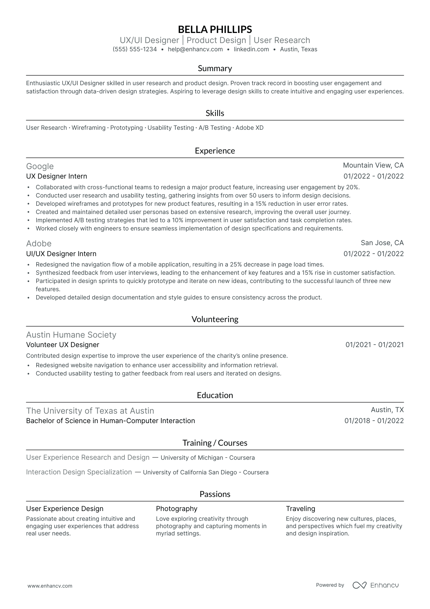 Entry-Level UX Designer resume example