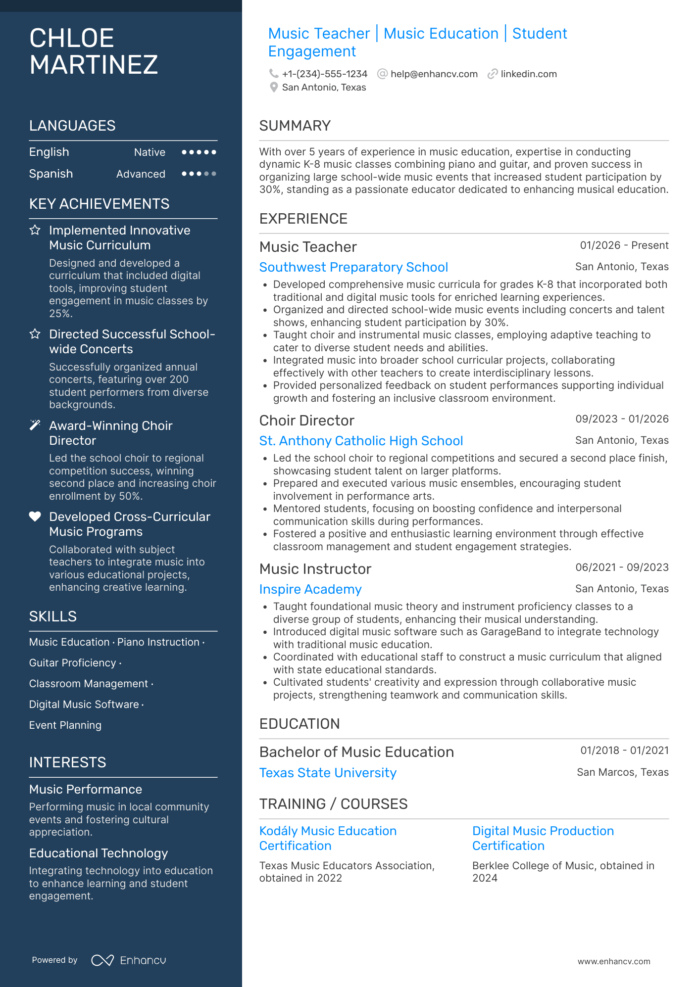 Music Teacher resume example