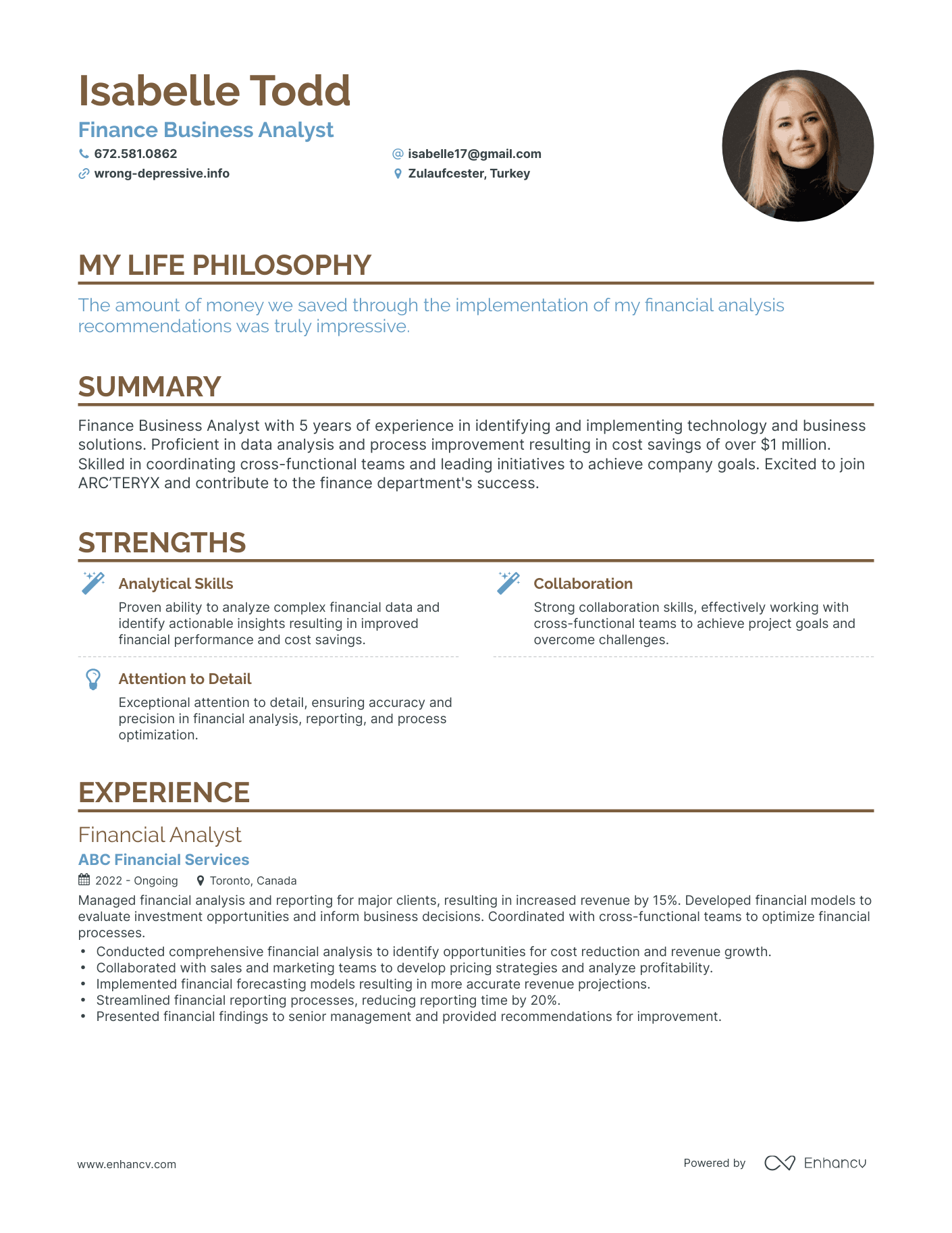Creative Finance Business Analyst Resume Example