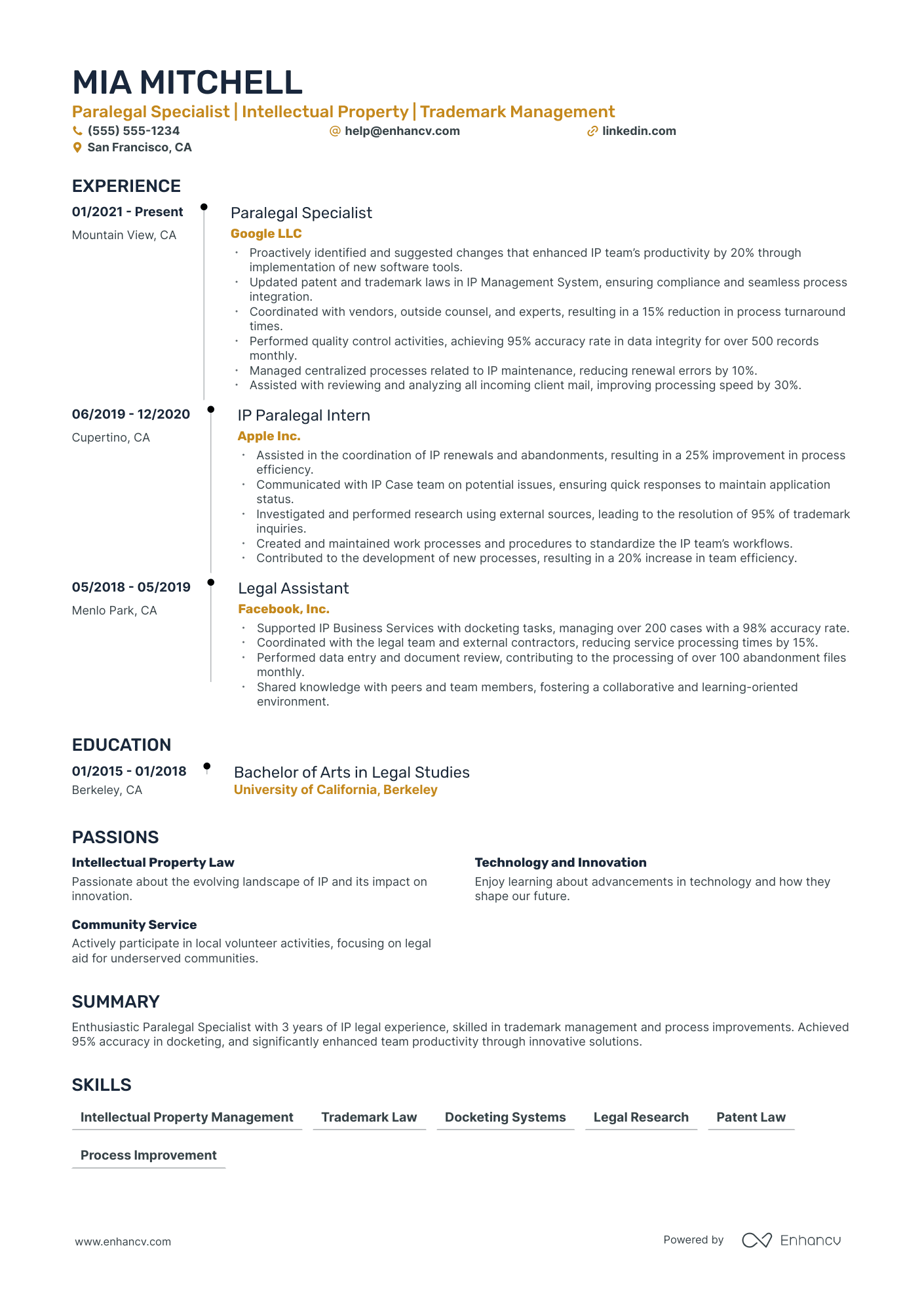 Paralegal Specialist resume example