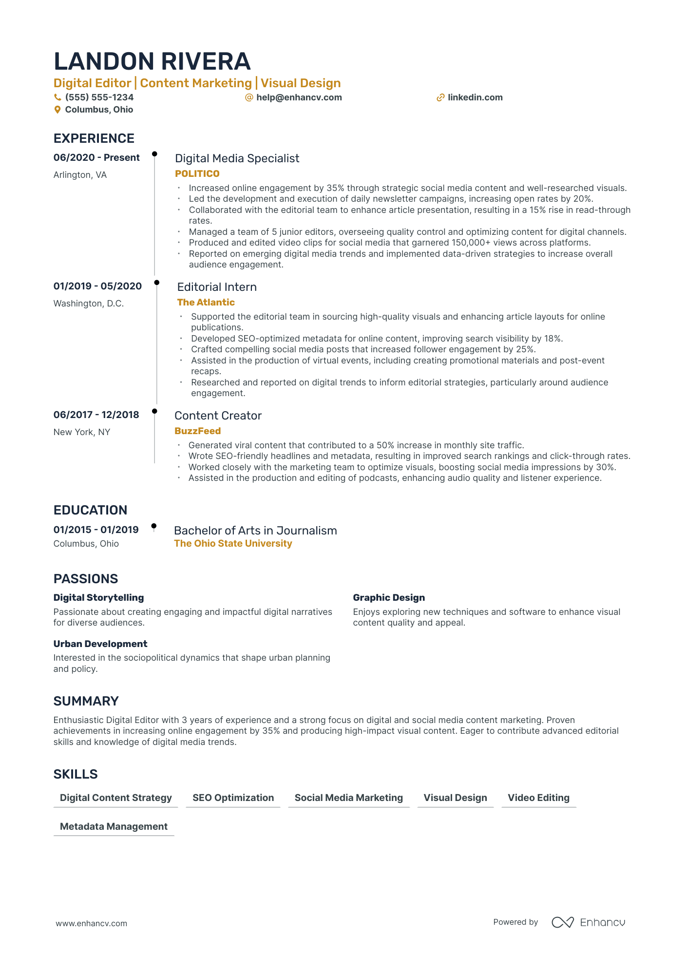 Digital Copy Editor resume example