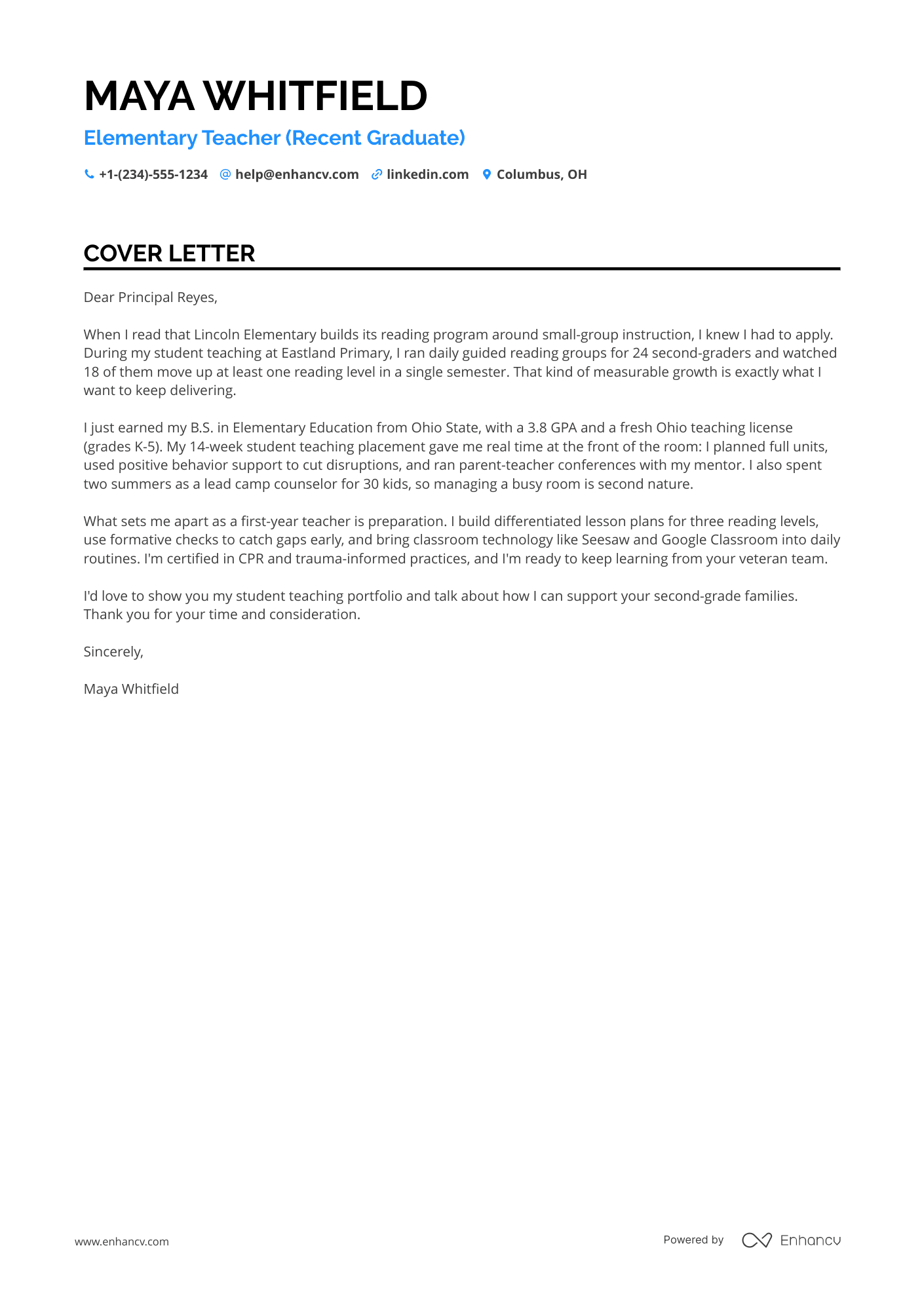 New Teacher cover letter