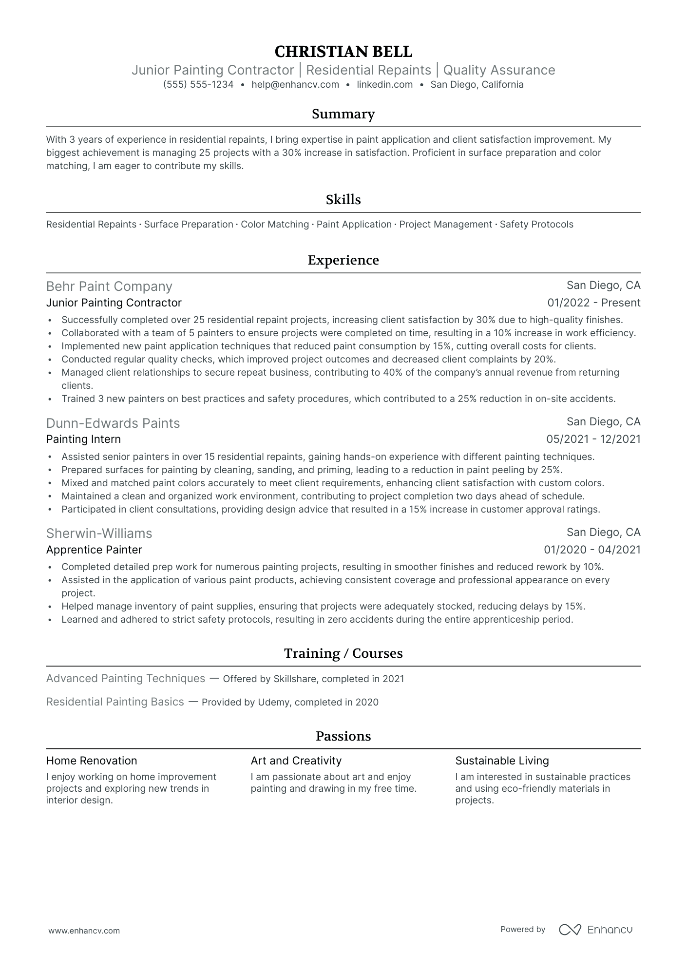 Painting Contractor resume example