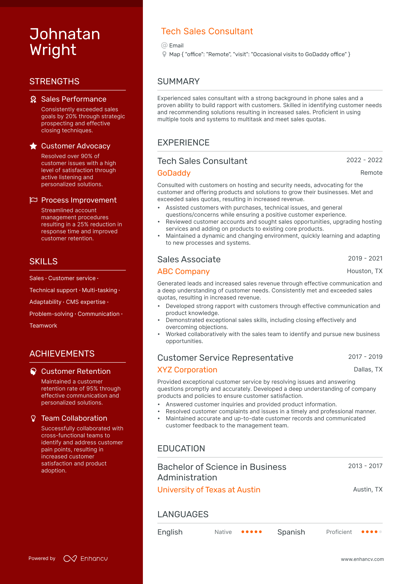 Tech Sales resume example