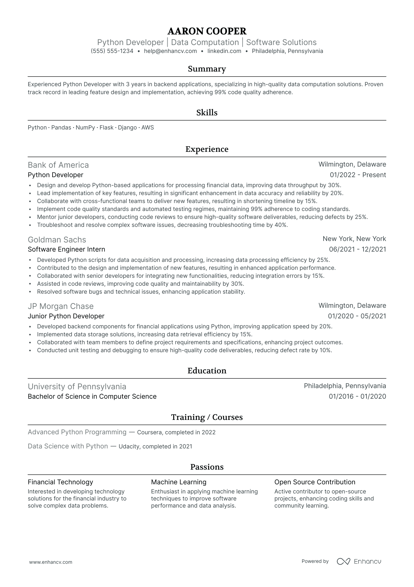 Python Software Developer resume example