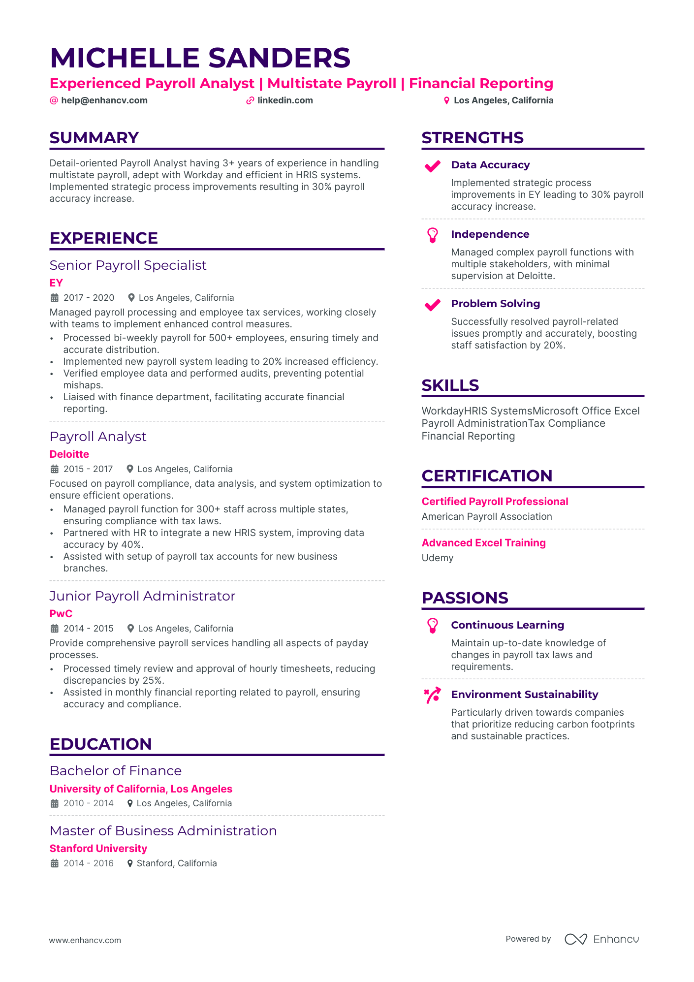 Payroll Analyst resume example
