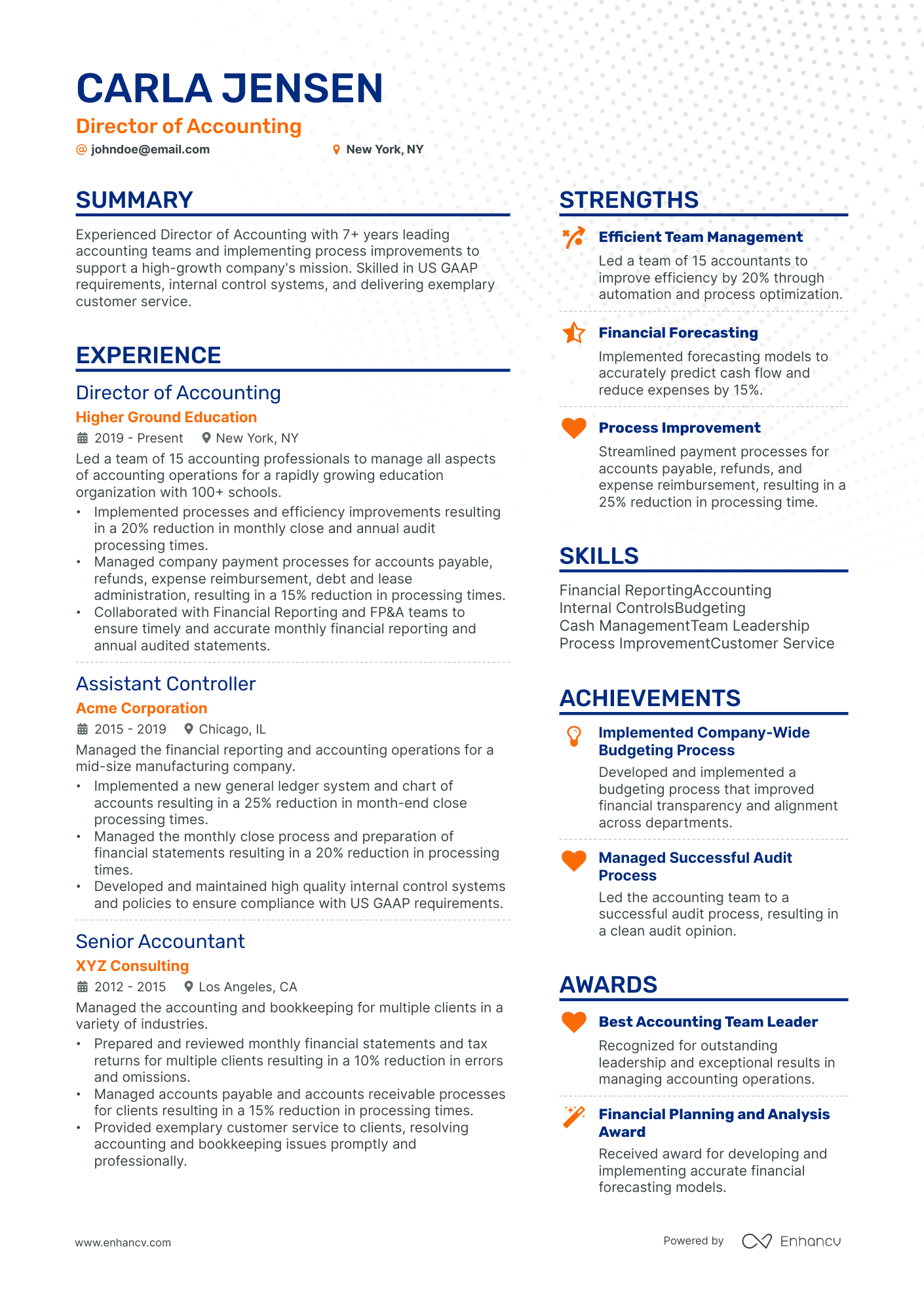 Director of Accounting resume example